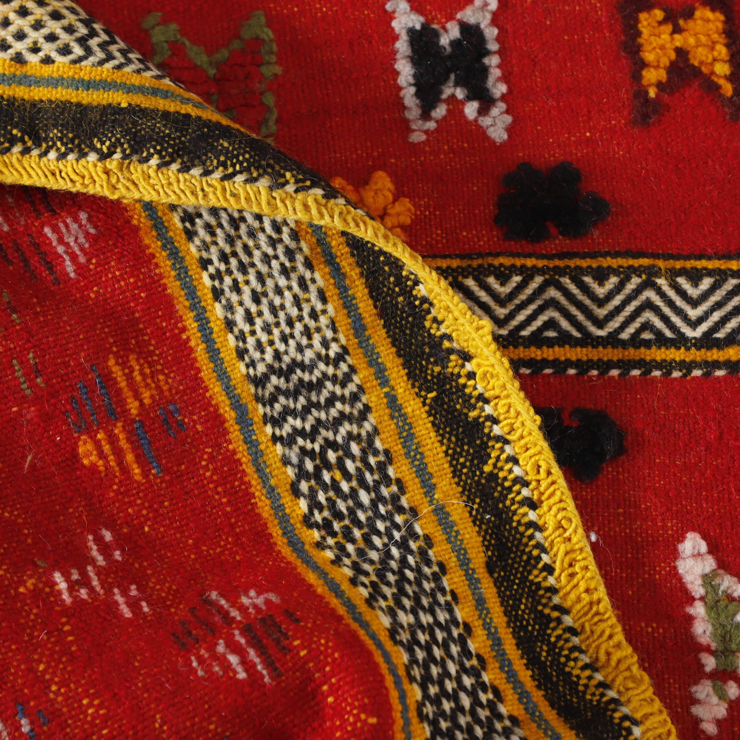 Red Moroccan Kilim rug with Dense Geometric Motifs
