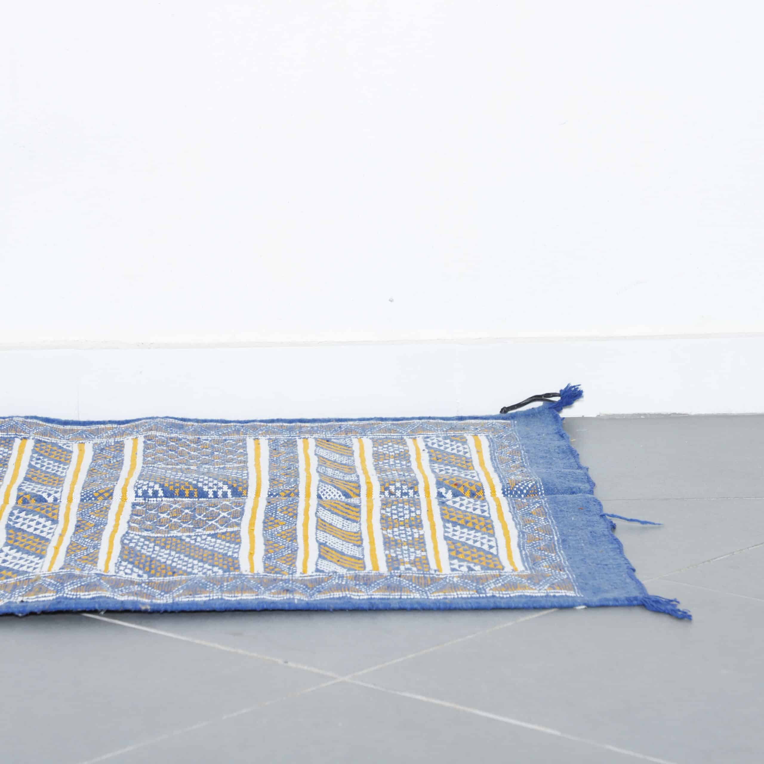 Handmade Blue Moroccan Kilim rug with Geometric Bands