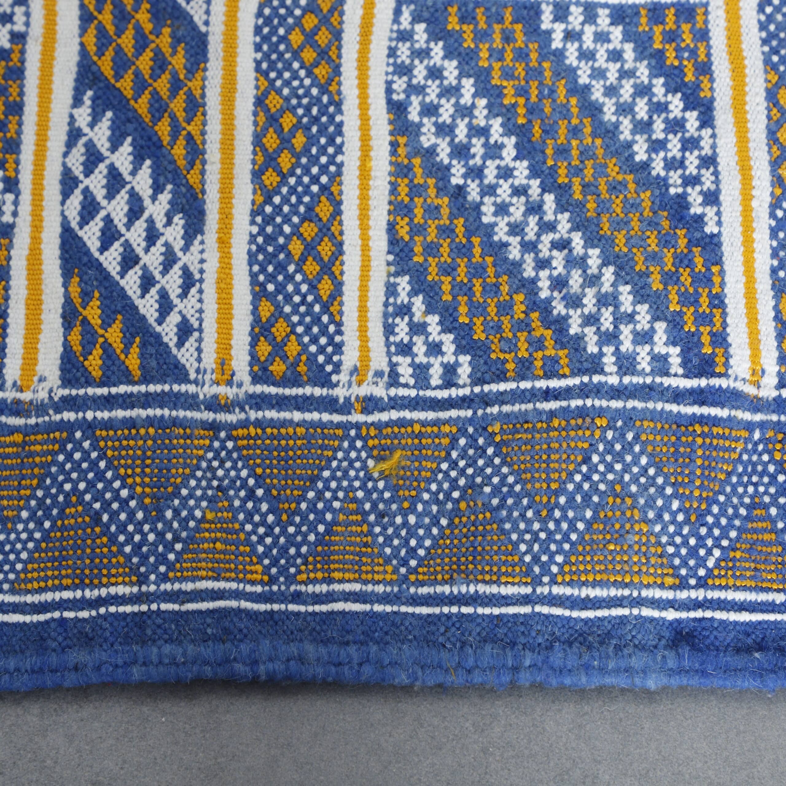 Handmade Blue Moroccan Kilim rug with Geometric Bands