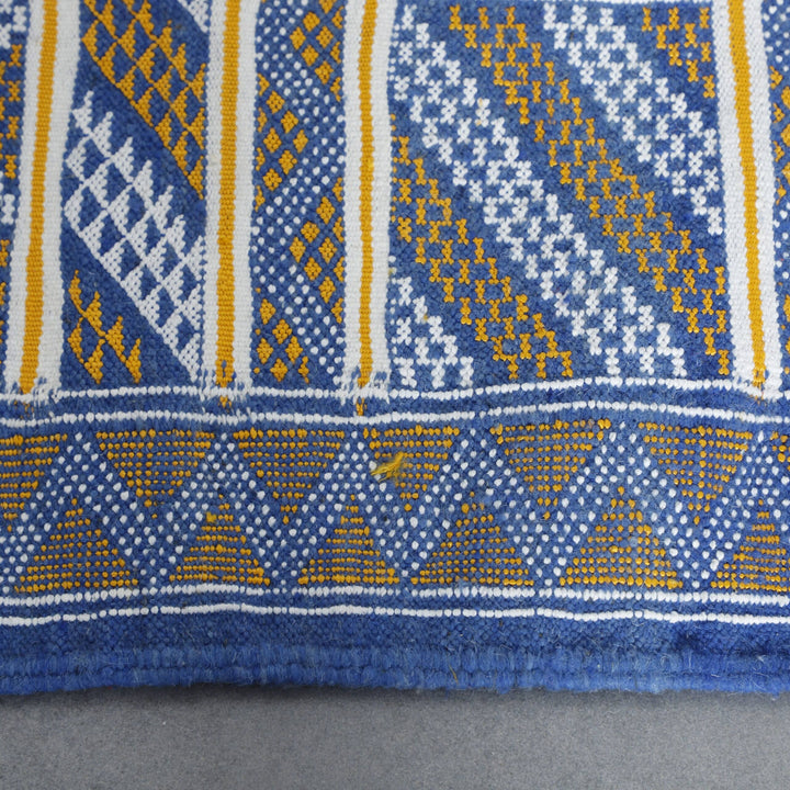 Handmade Blue Moroccan Kilim rug with Geometric Bands