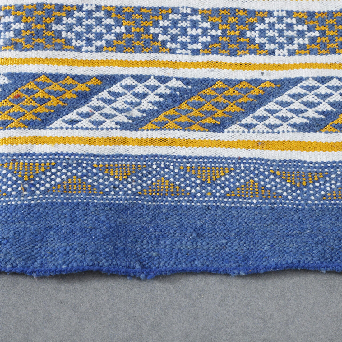 Handmade Blue Moroccan Kilim rug with Geometric Bands