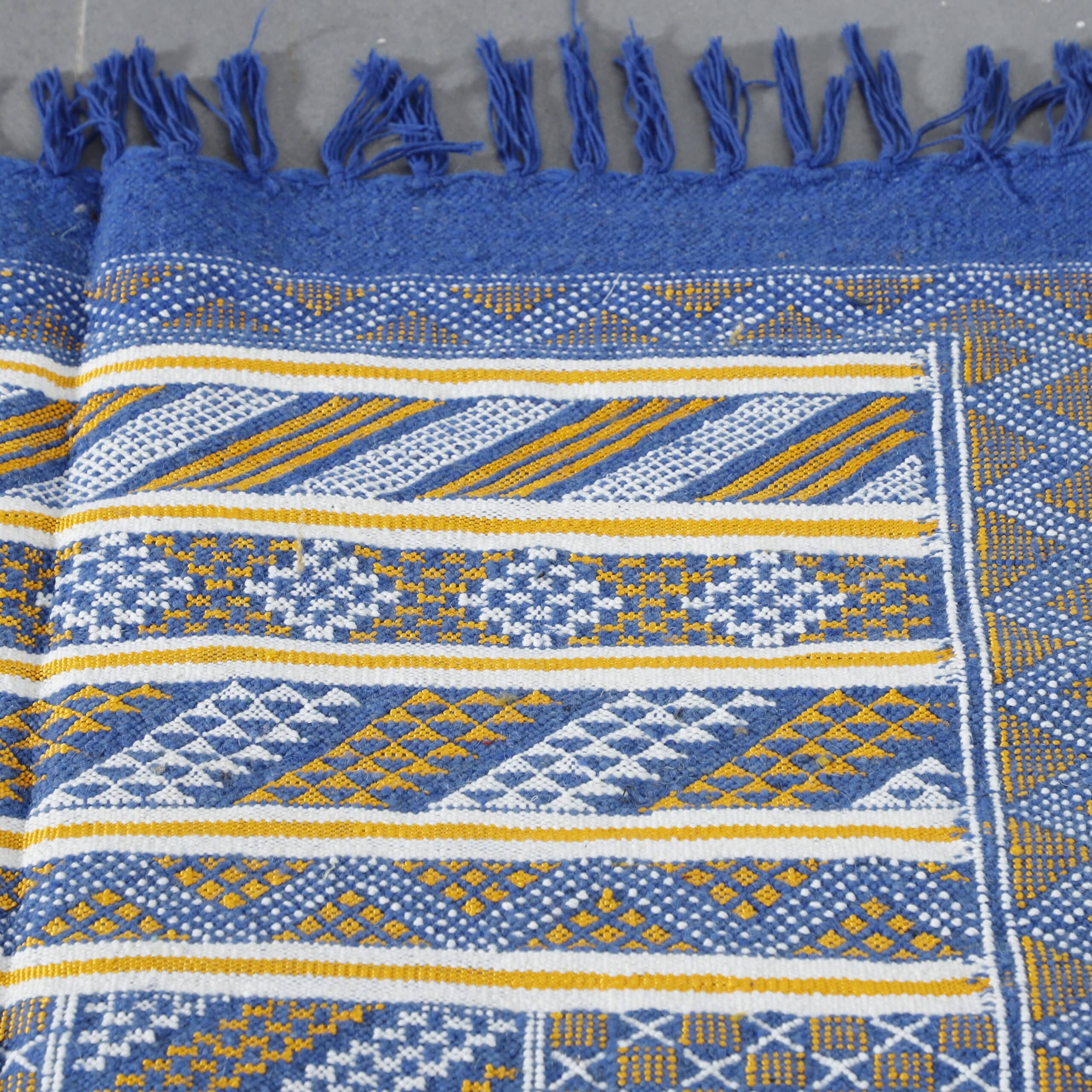 Handmade Blue Moroccan Kilim rug with Geometric Bands