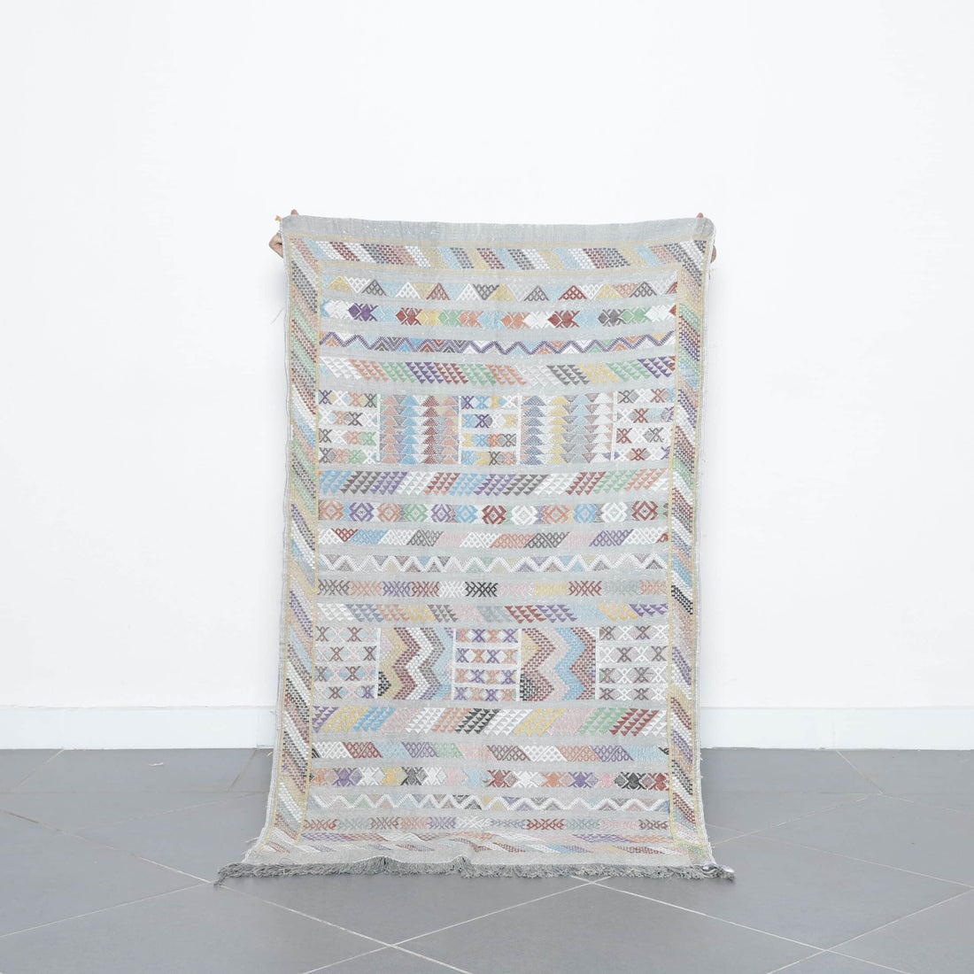 Colorful Moroccan Kilim rug with Intricate Geometric Design