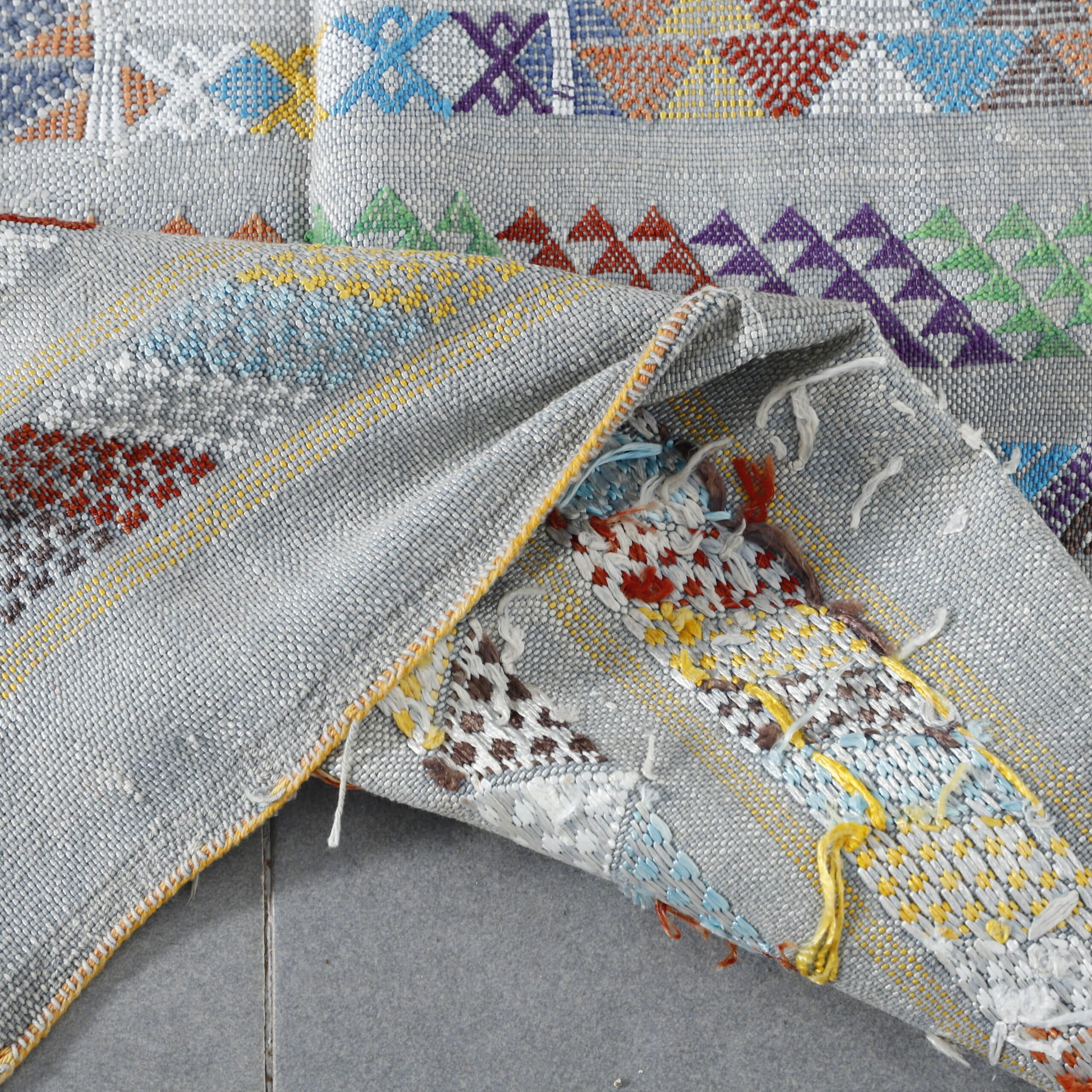 Colorful Moroccan Kilim rug with Intricate Geometric Design
