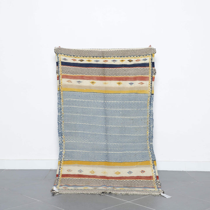Colorful Moroccan Kilim rug with Geometric Stripes