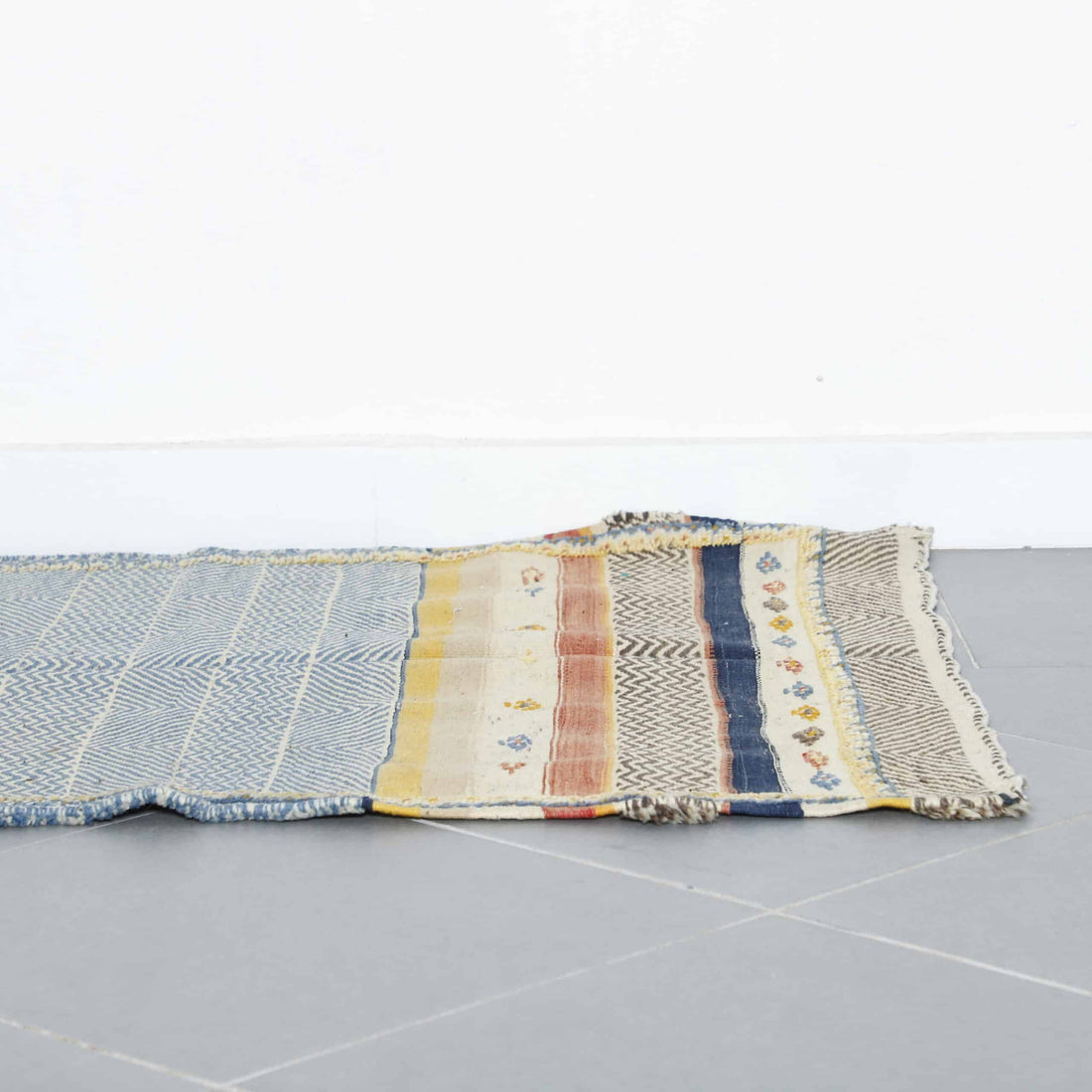 Colorful Moroccan Kilim rug with Geometric Stripes