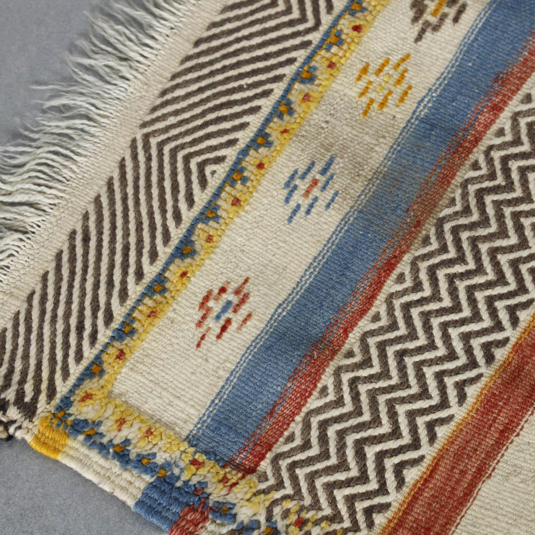 Colorful Moroccan Kilim rug with Geometric Stripes