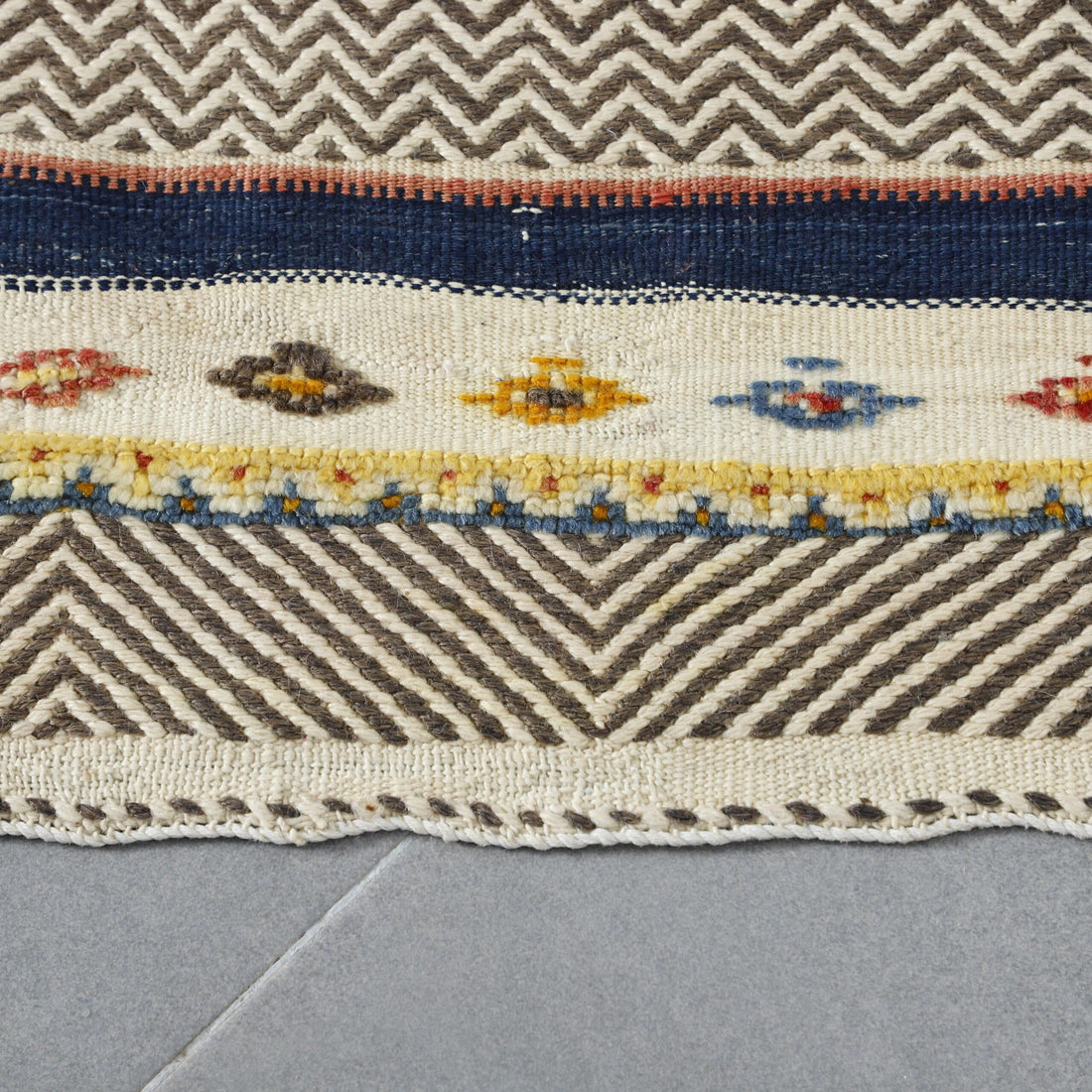 Colorful Moroccan Kilim rug with Geometric Stripes
