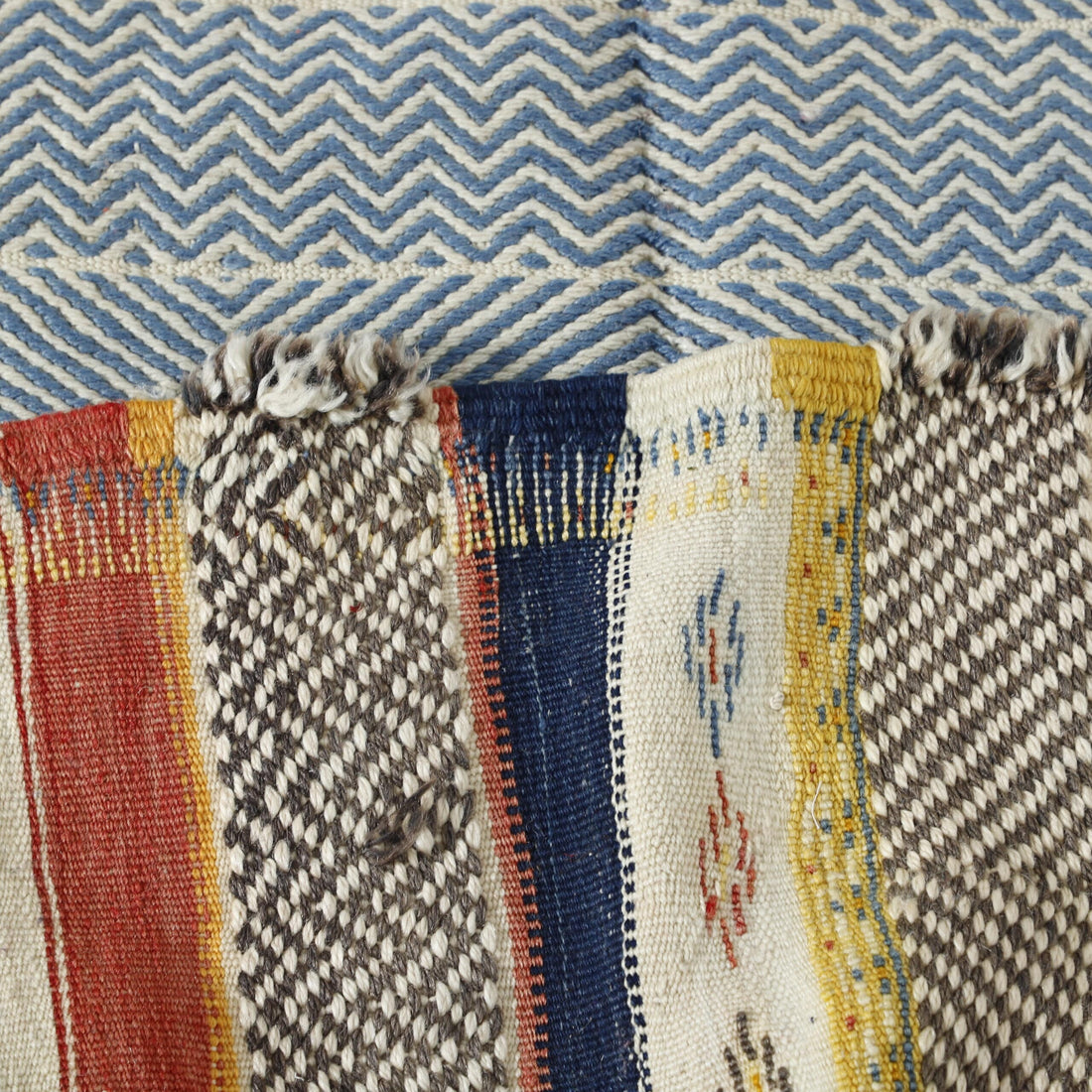 Colorful Moroccan Kilim rug with Geometric Stripes