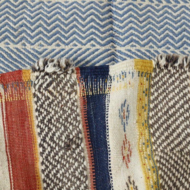 Colorful Moroccan Kilim rug with Geometric Stripes
