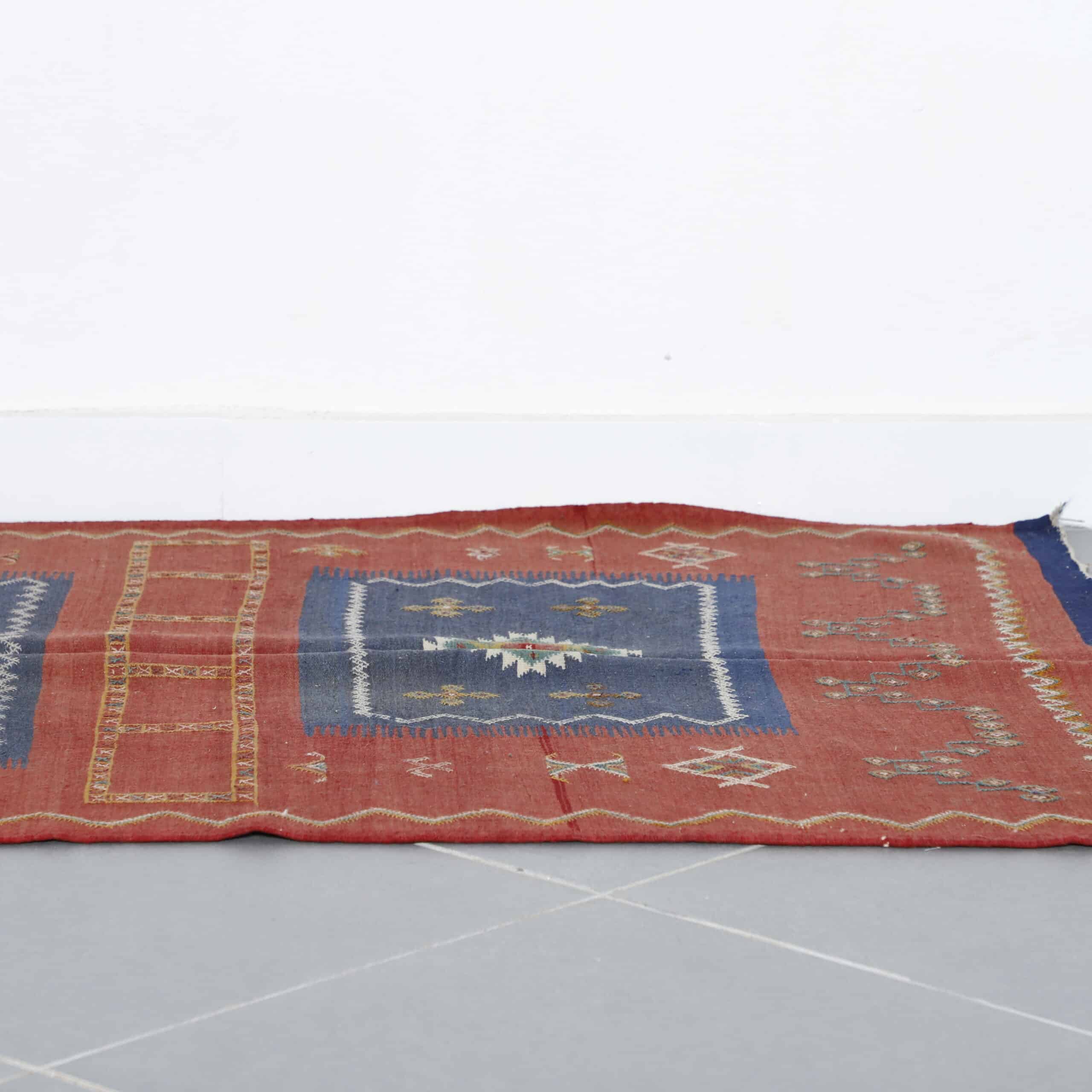 Handwoven Moroccan Kilim rug with Geometric Panels