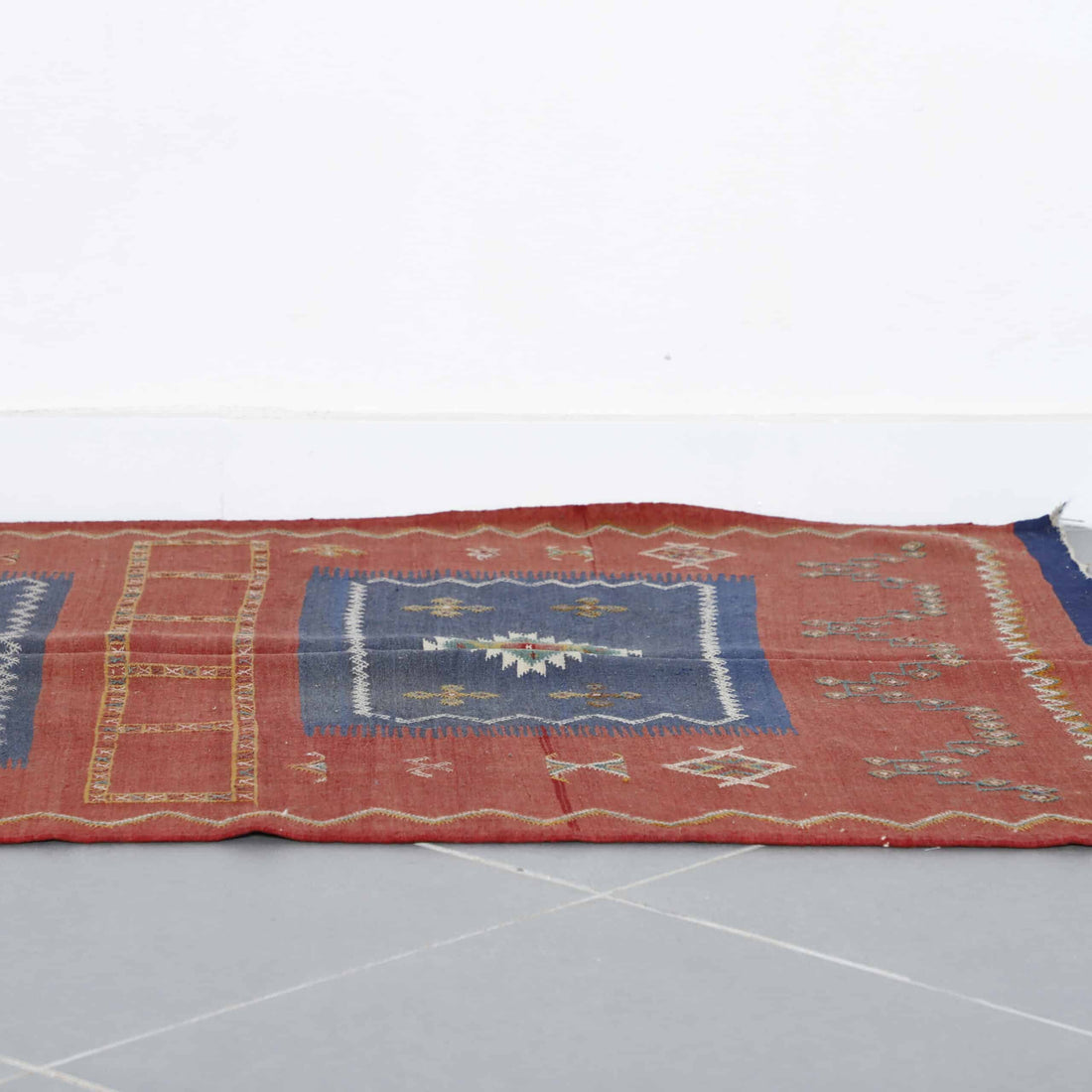 Handwoven Moroccan Kilim rug with Geometric Panels