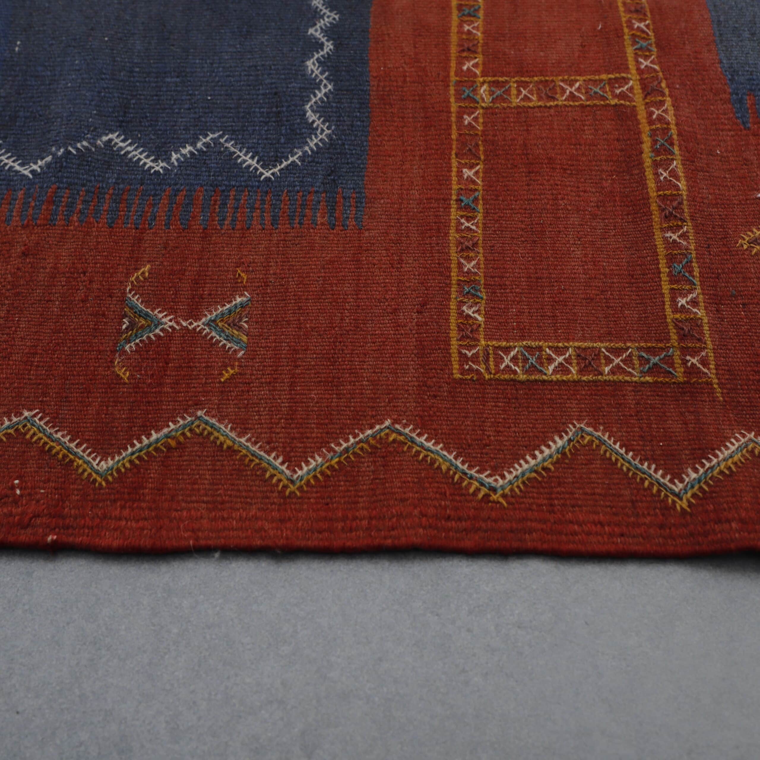 Handwoven Moroccan Kilim rug with Geometric Panels