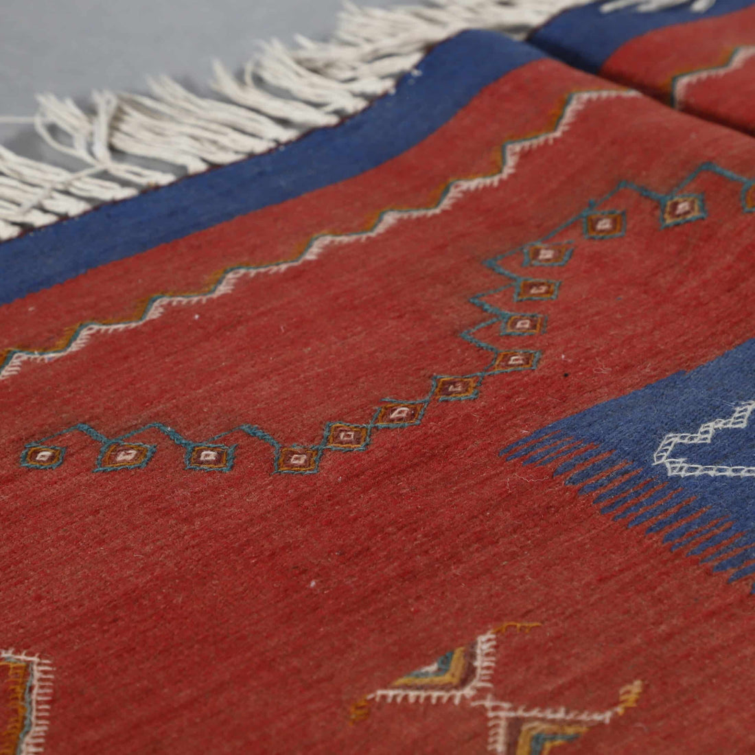 Handwoven Moroccan Kilim rug with Geometric Panels