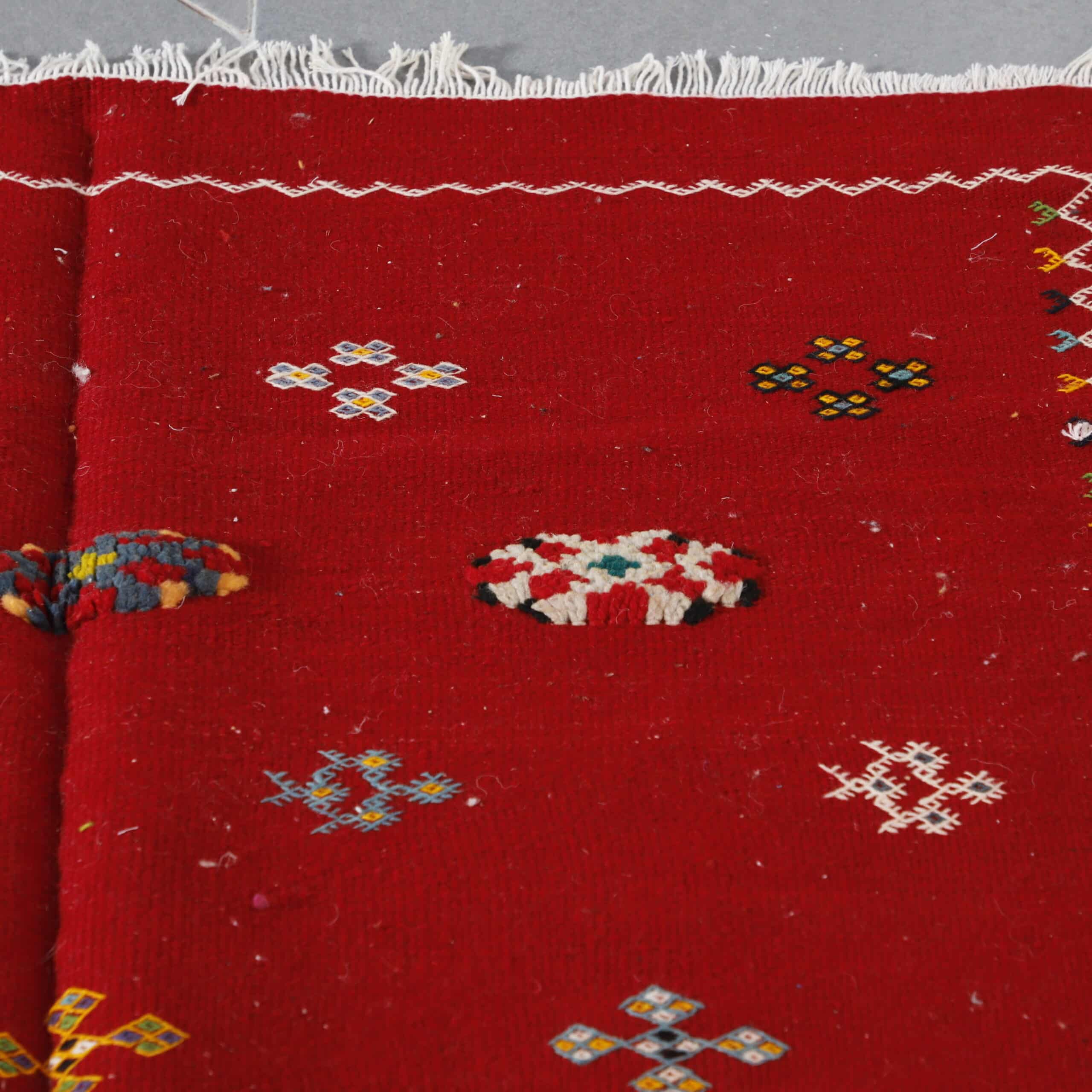 Handmade Red Berber Rug with Colorful Motifs