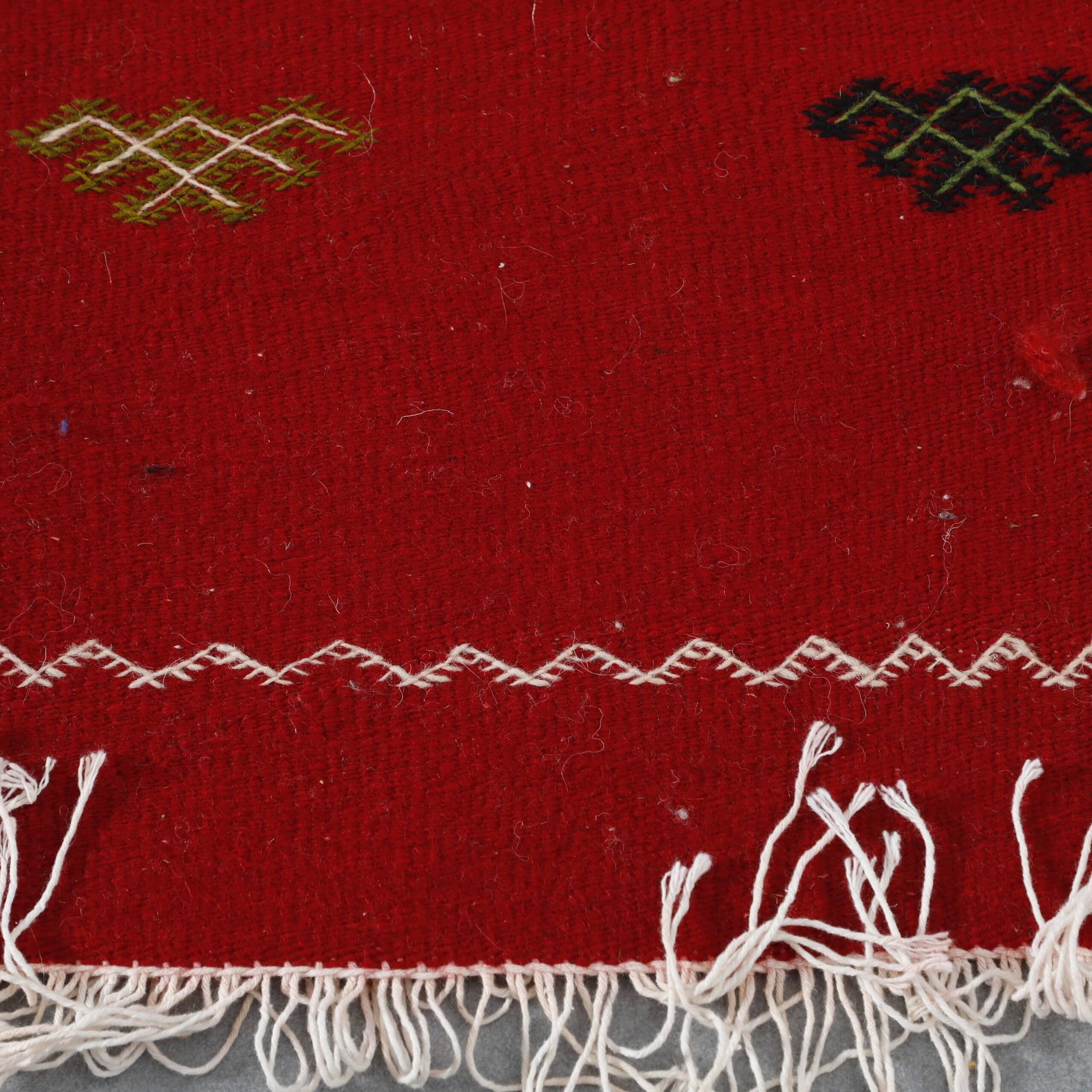 Handmade Red Berber Rug with Colorful Motifs