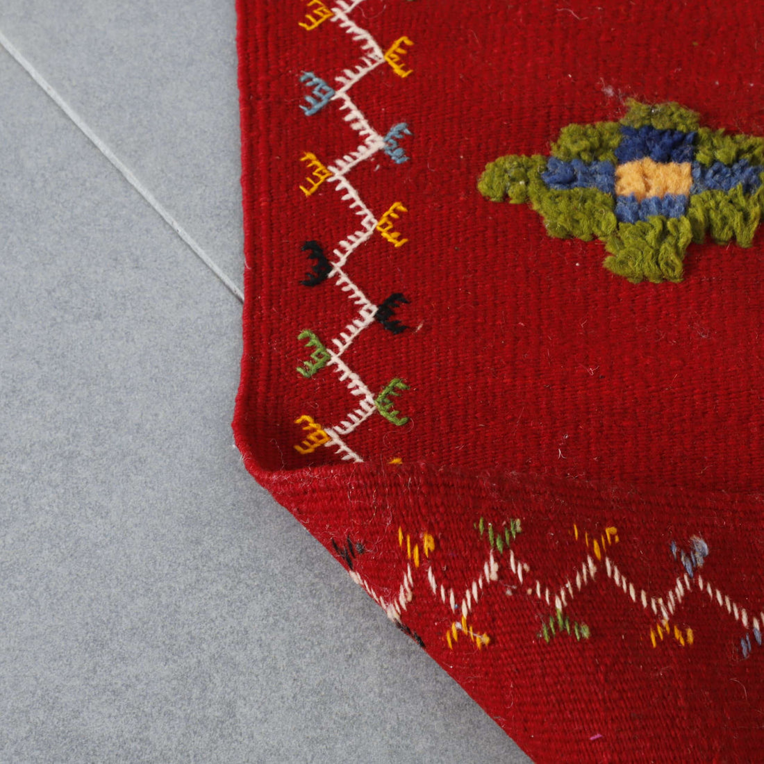 Handmade Red Berber Rug with Colorful Motifs