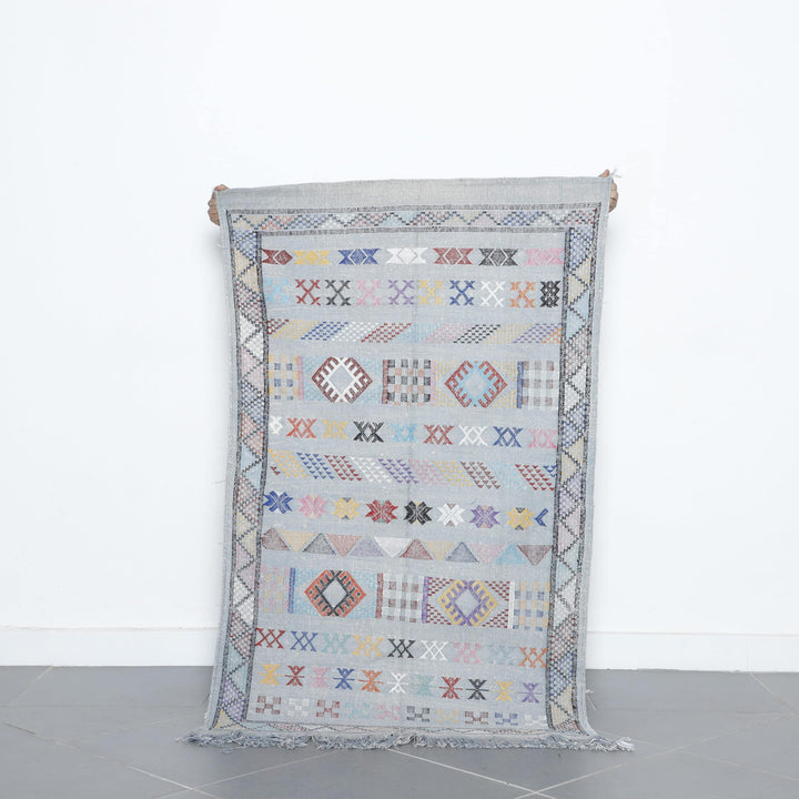 Vintage Moroccan Kilim rug with Colorful Geometric Motifs