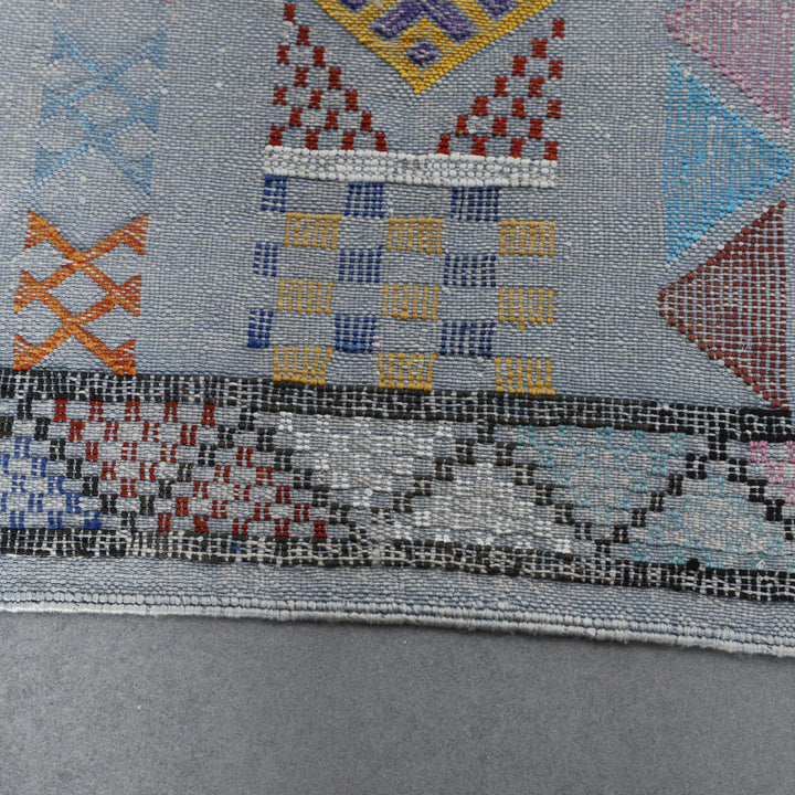 Vintage Moroccan Kilim rug with Colorful Geometric Motifs
