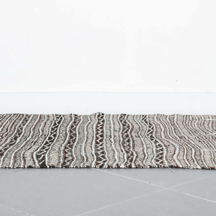 Neutral Moroccan Zanafi Kilim with Geometric Stripes