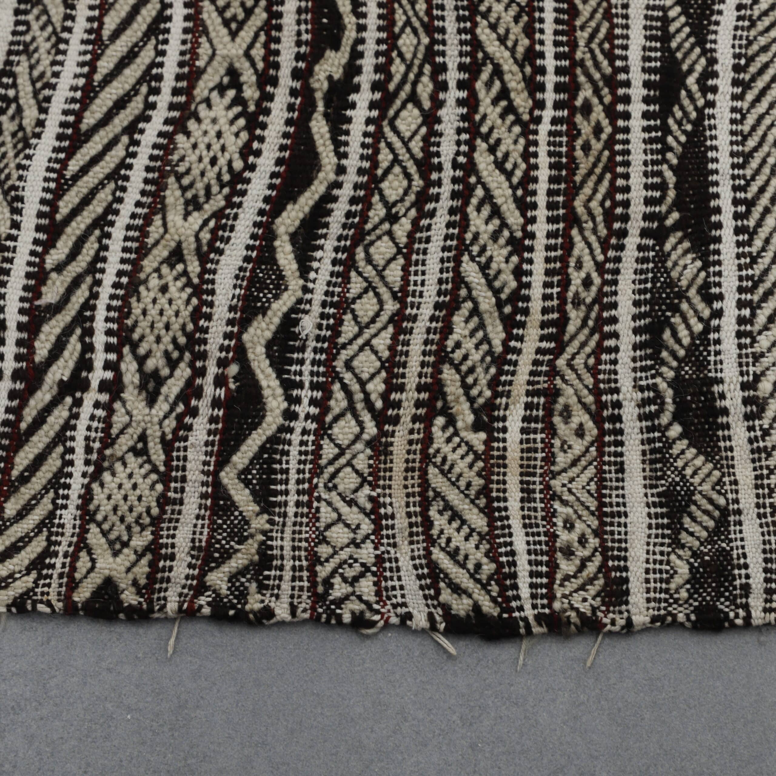 Neutral Moroccan Zanafi Kilim with Geometric Stripes