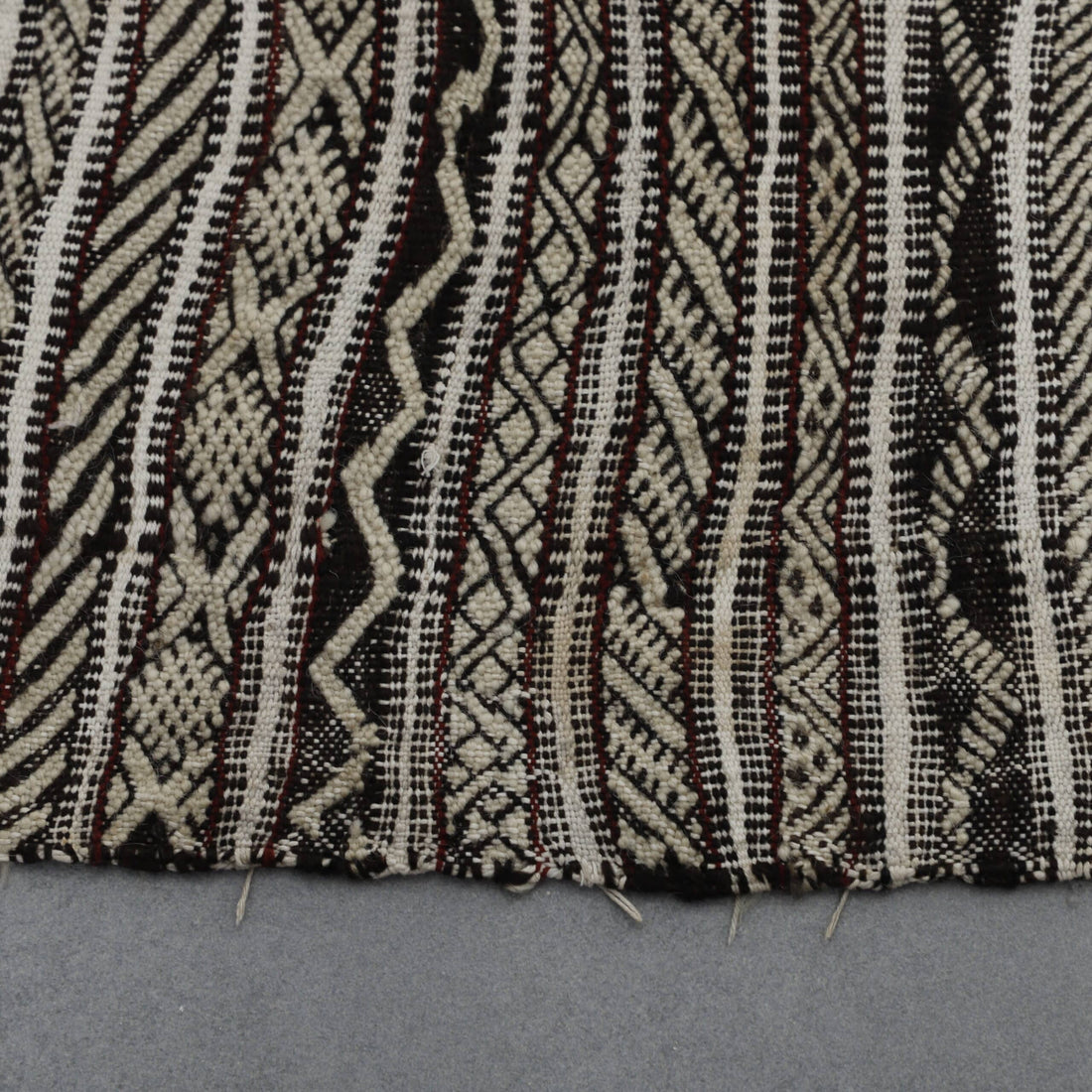 Neutral Moroccan Zanafi Kilim with Geometric Stripes