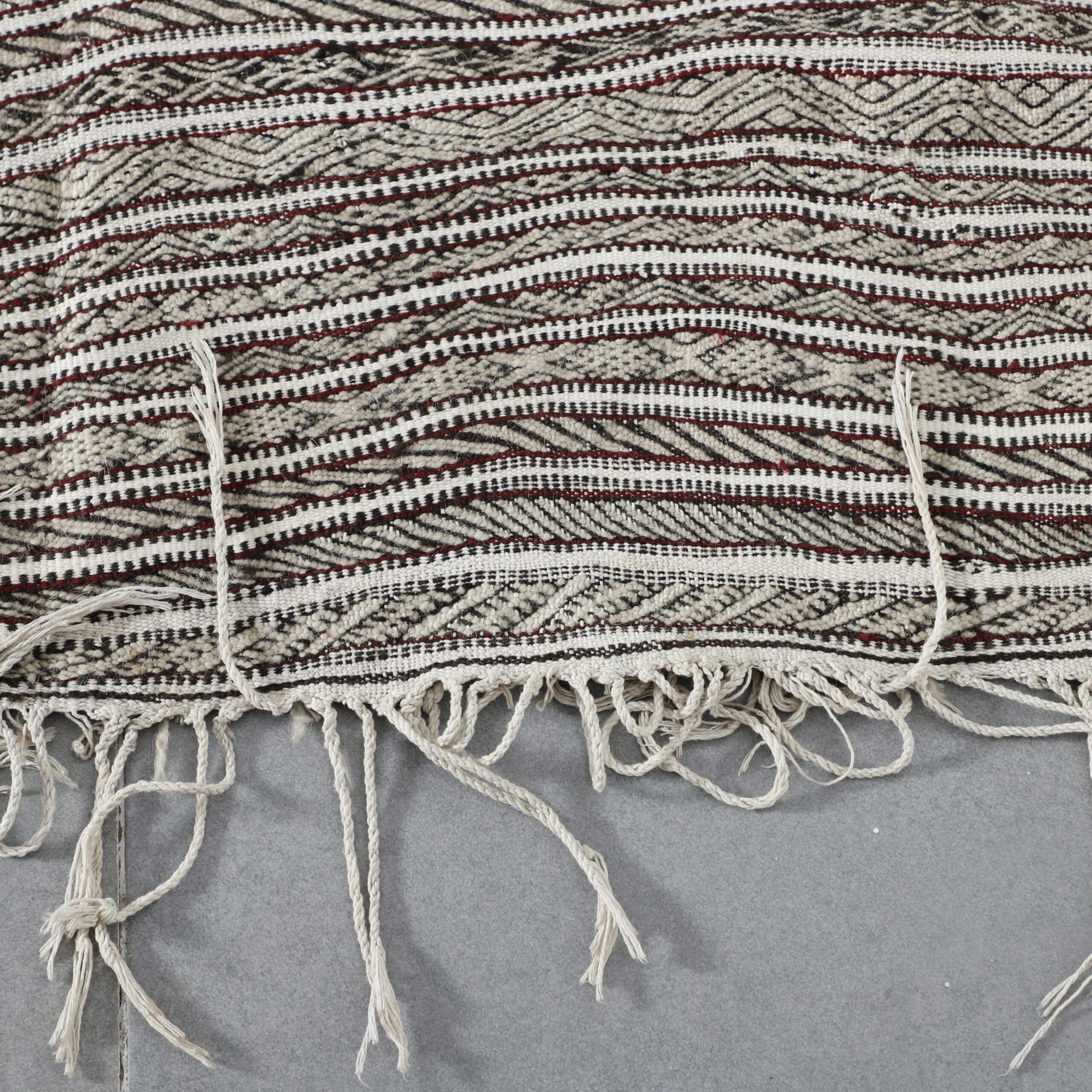 Neutral Moroccan Zanafi Kilim with Geometric Stripes