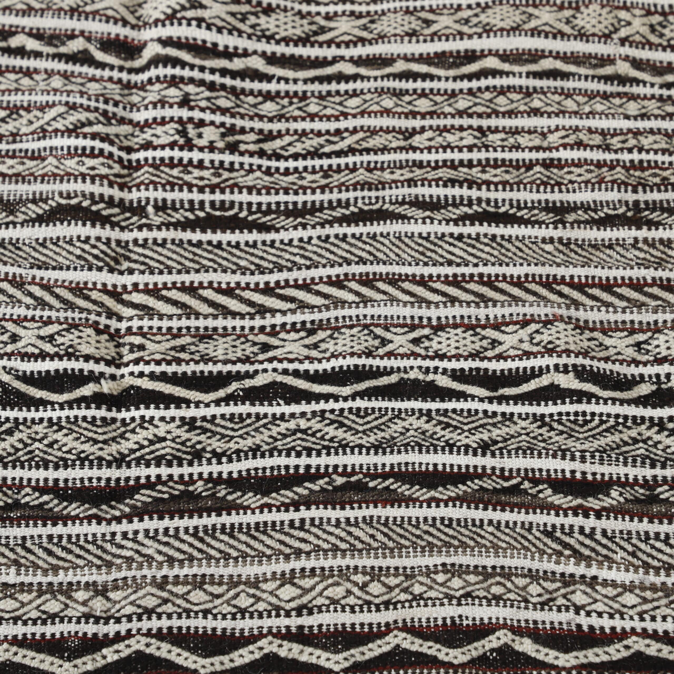 Neutral Moroccan Zanafi Kilim with Geometric Stripes