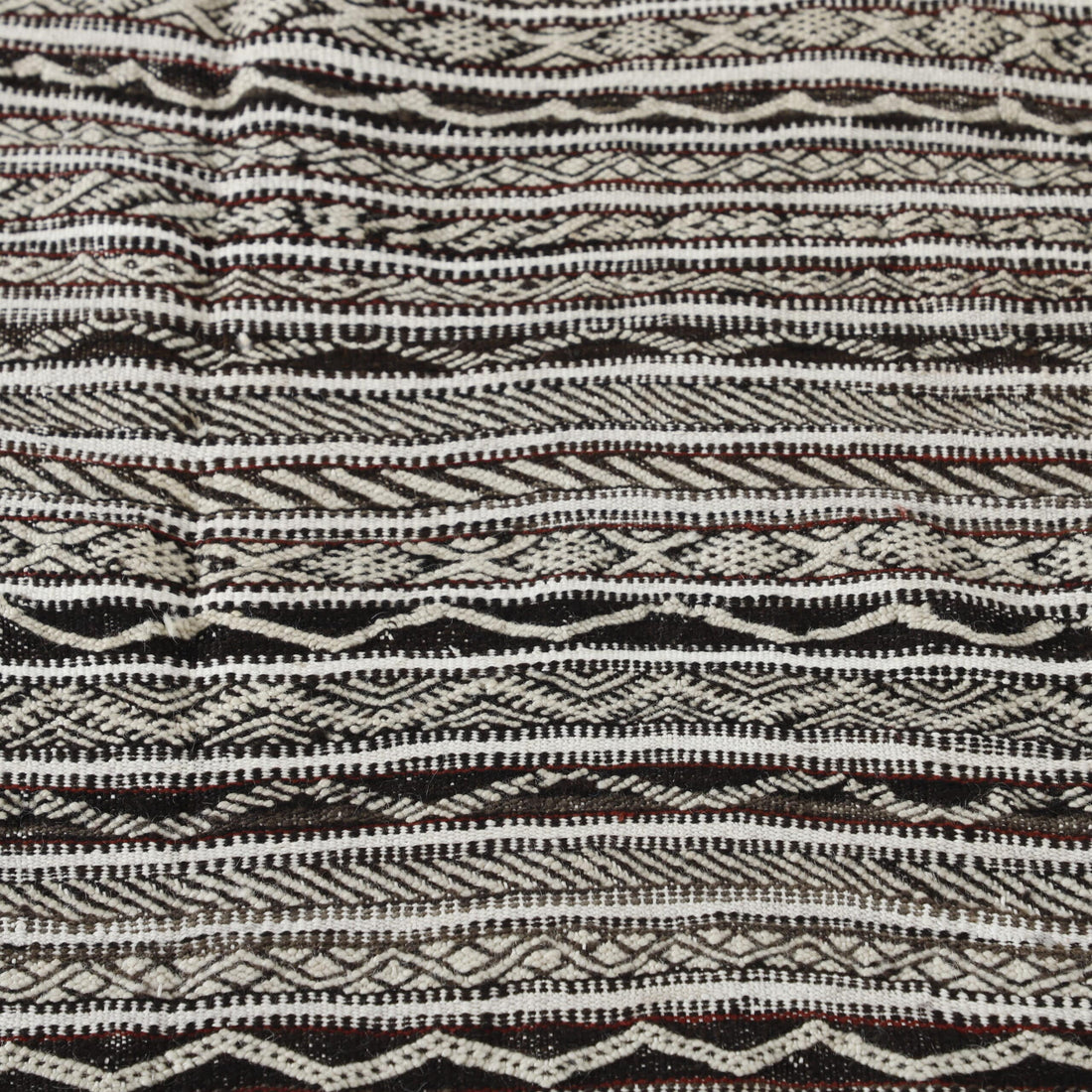 Neutral Moroccan Zanafi Kilim with Geometric Stripes