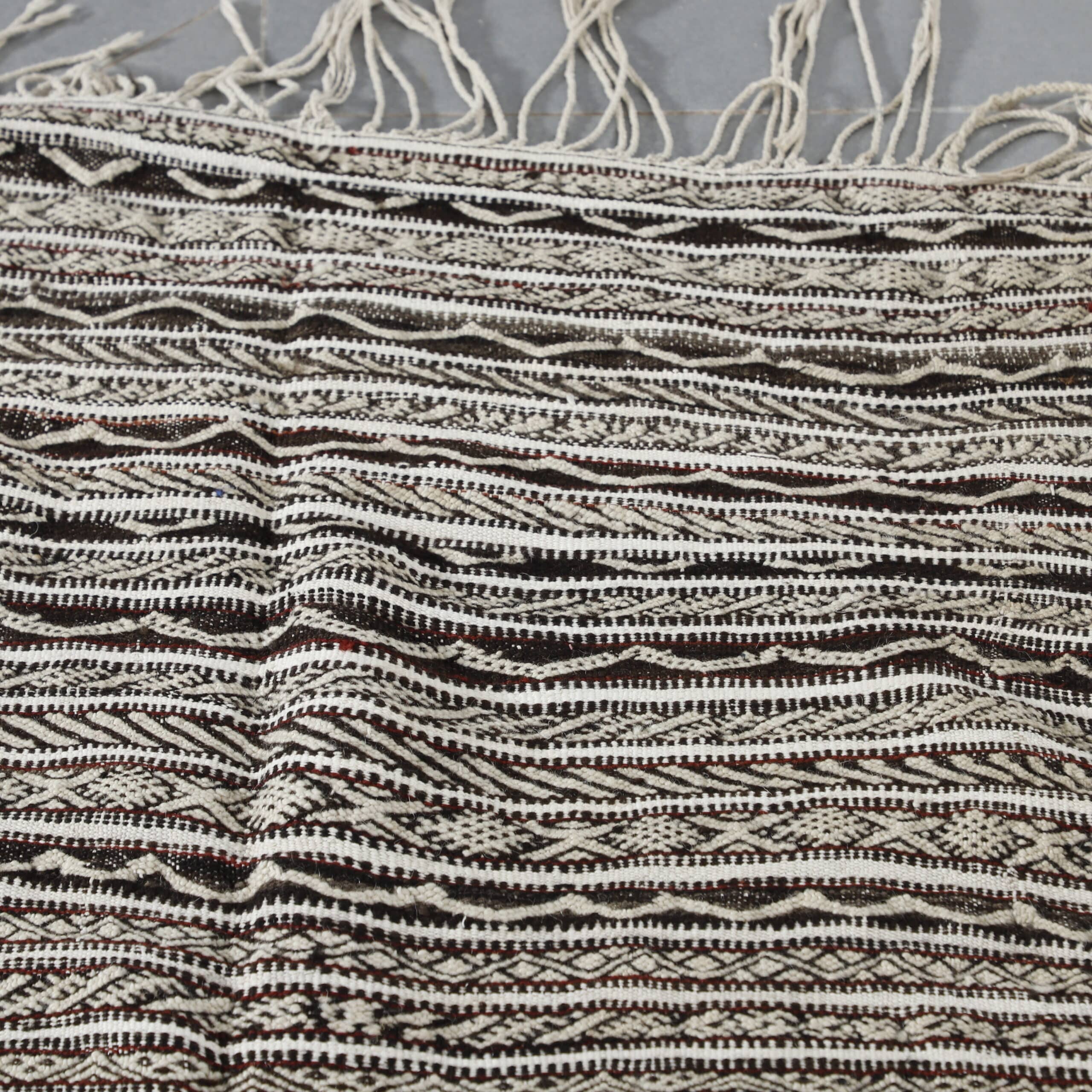 Neutral Moroccan Zanafi Kilim with Geometric Stripes