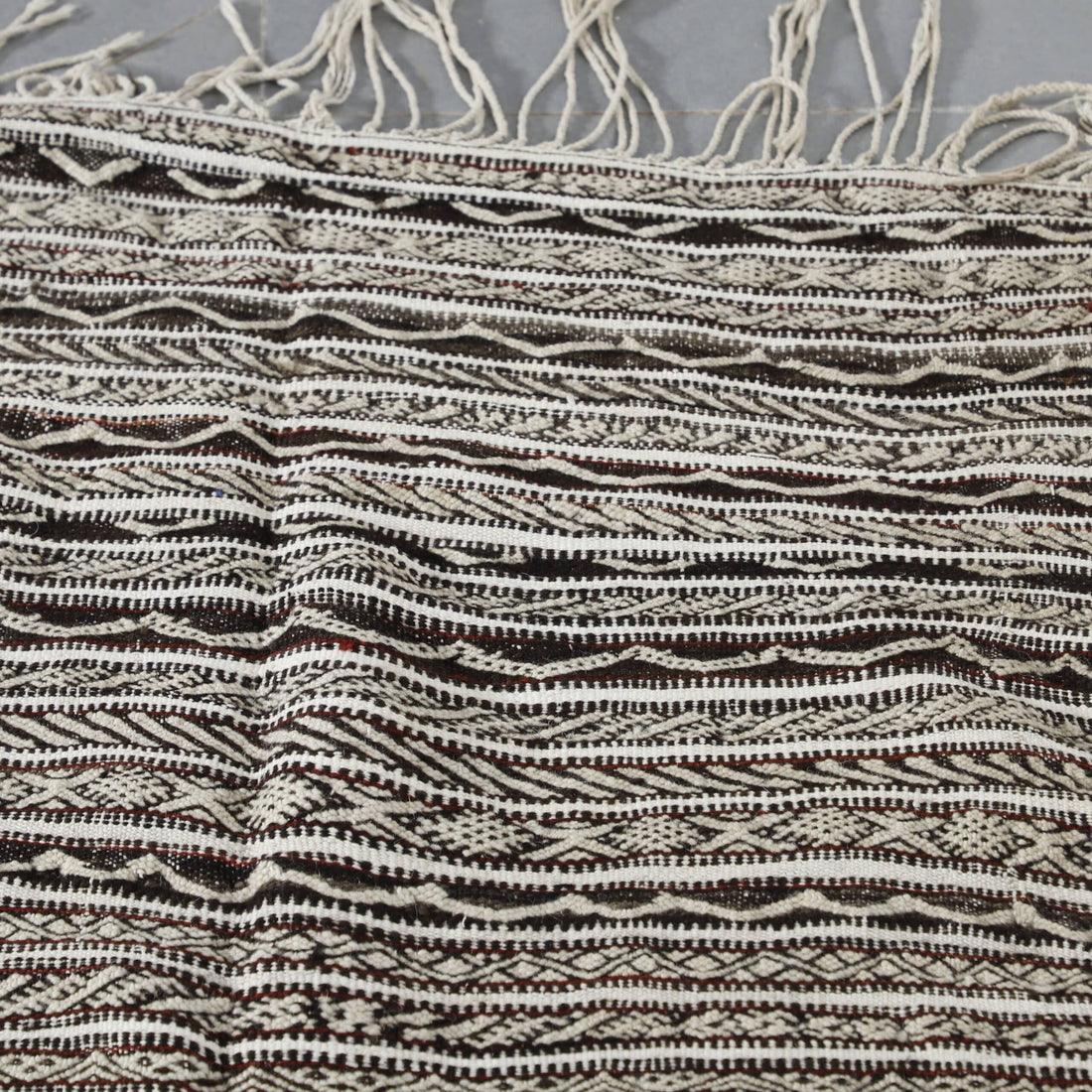 Neutral Moroccan Zanafi Kilim with Geometric Stripes