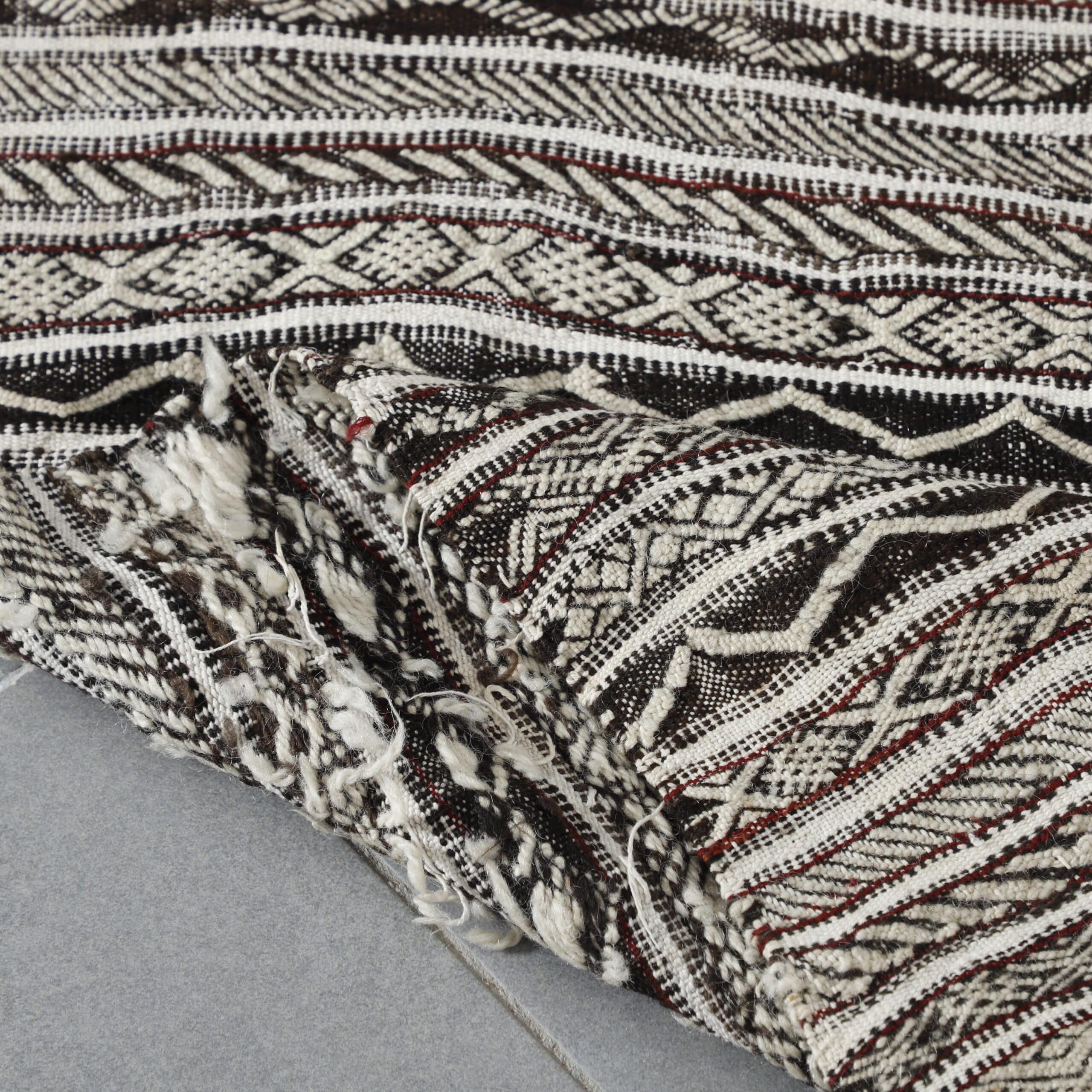 Neutral Moroccan Zanafi Kilim with Geometric Stripes