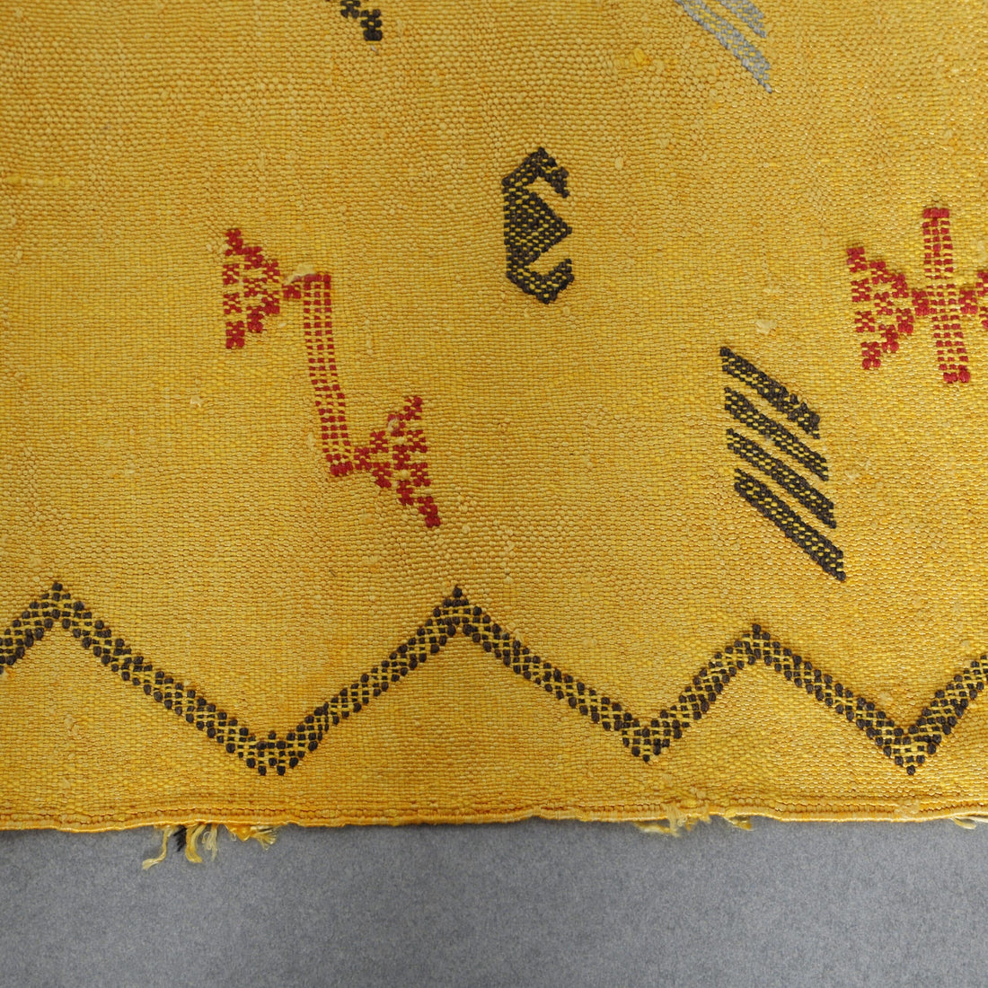 Golden Moroccan Kilim Rug with Geometric Motifs