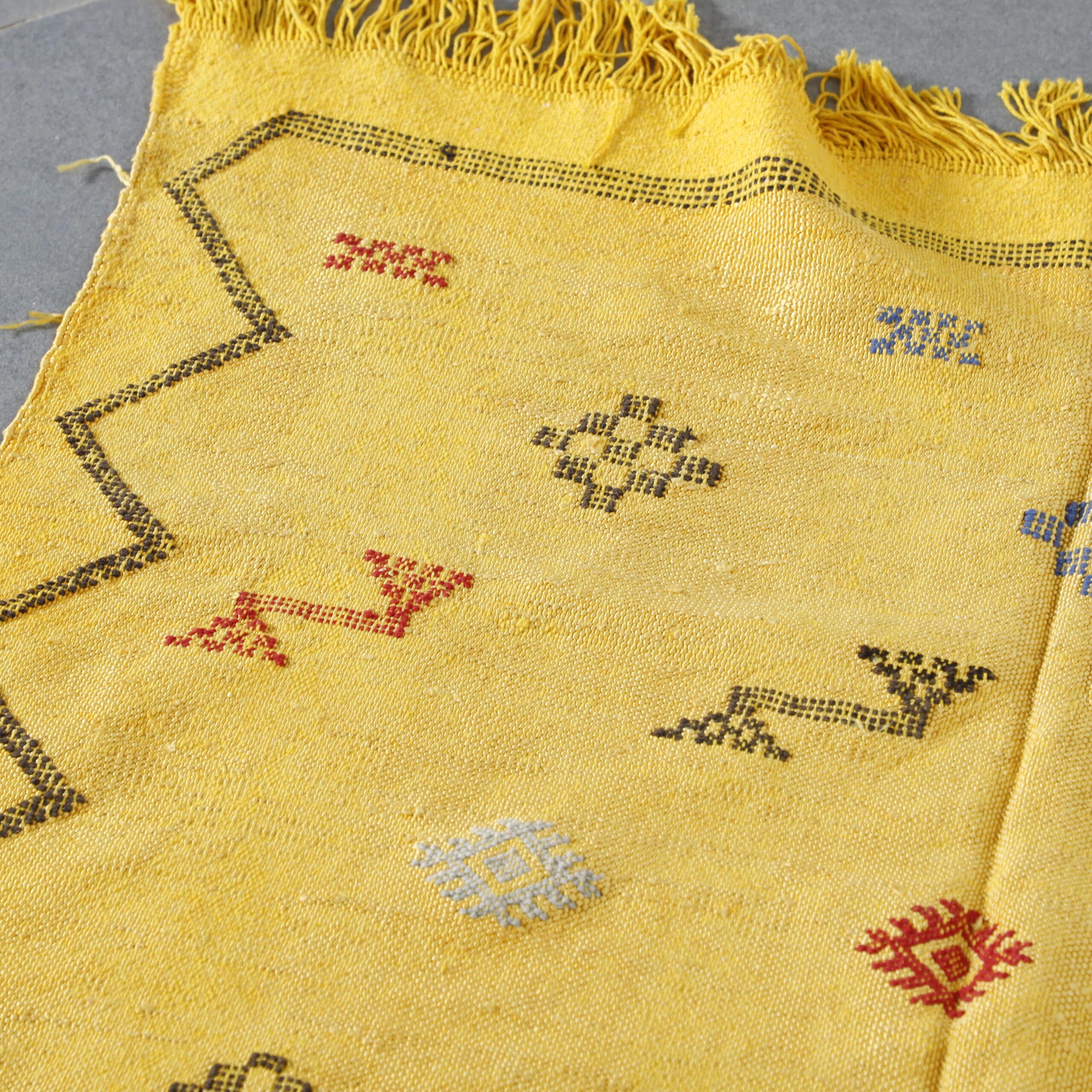 Golden Moroccan Kilim Rug with Geometric Motifs