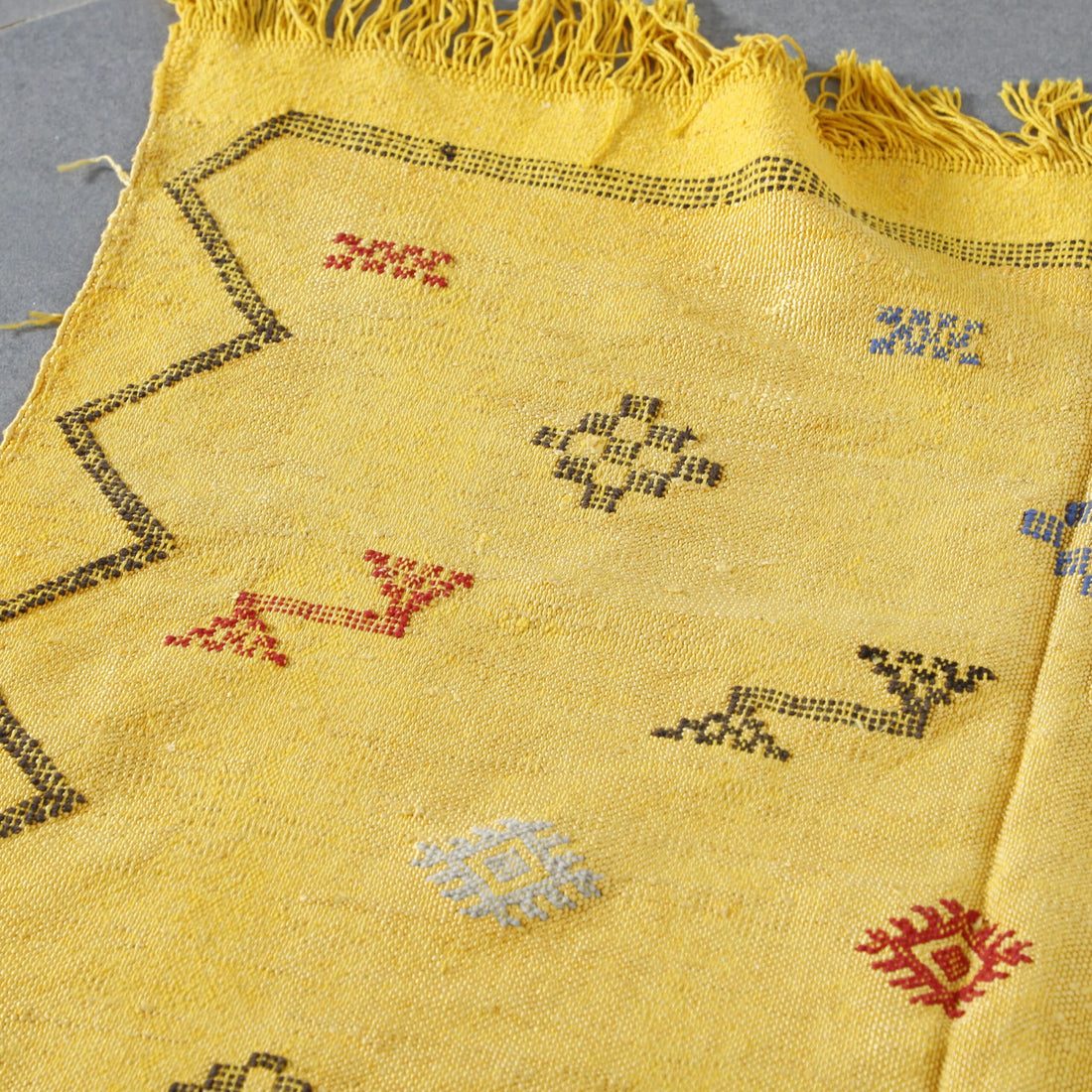 Golden Moroccan Kilim Rug with Geometric Motifs