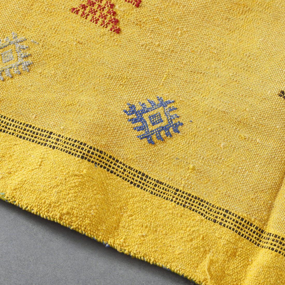 Golden Moroccan Kilim Rug with Geometric Motifs