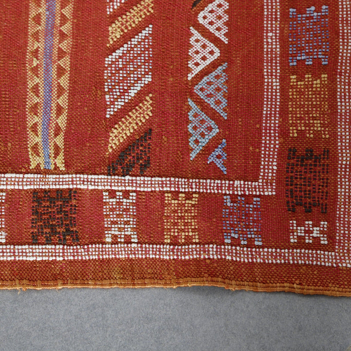 Red Moroccan Kilim with Geometric Patterns