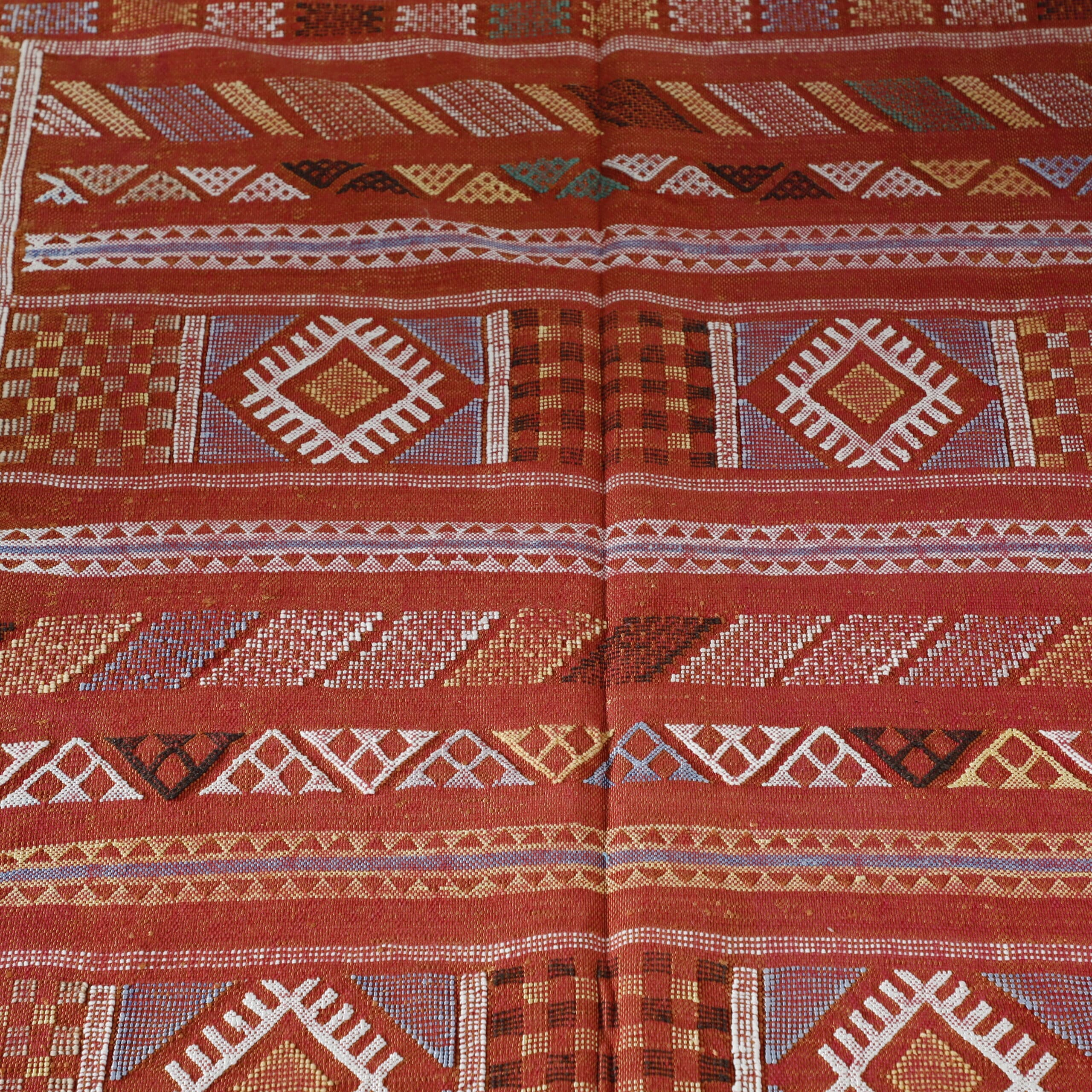 Red Moroccan Kilim with Geometric Patterns