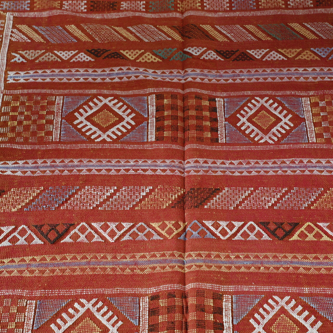 Red Moroccan Kilim with Geometric Patterns