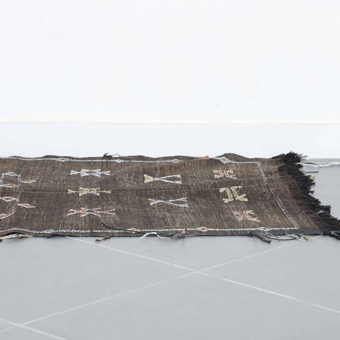 Dark Moroccan Kilim with Geometric Motifs