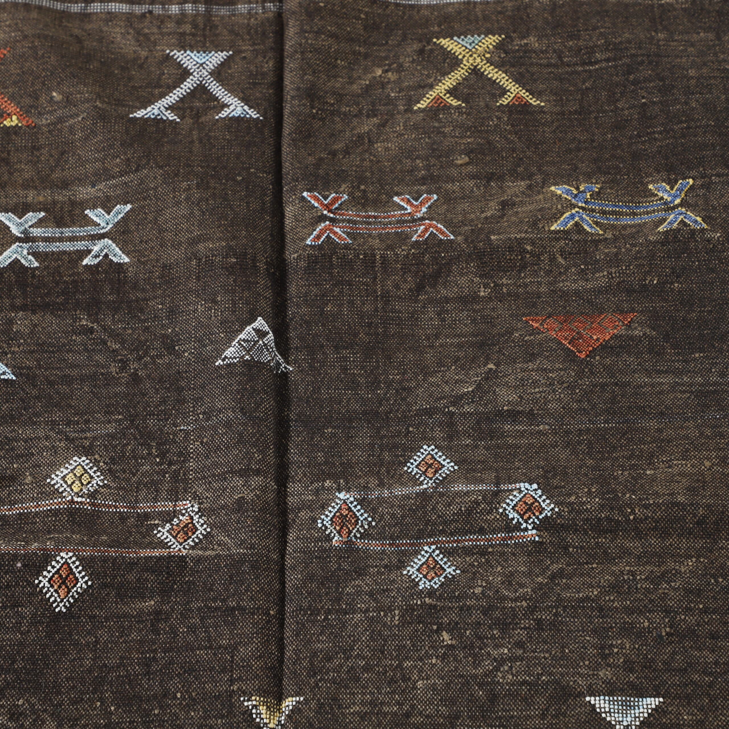 Dark Moroccan Kilim with Geometric Motifs