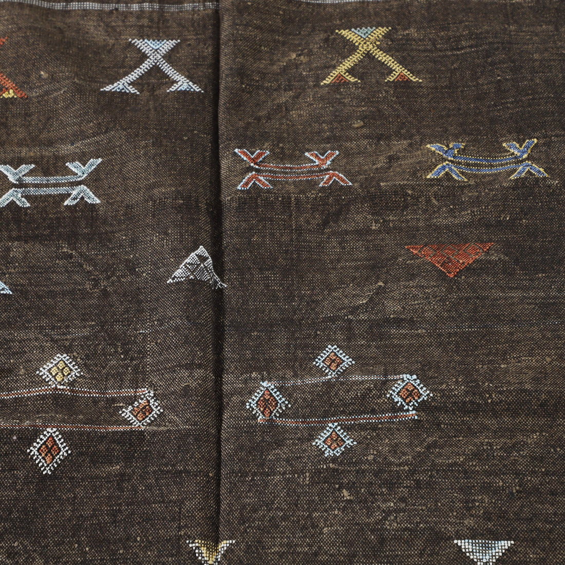 Dark Moroccan Kilim with Geometric Motifs