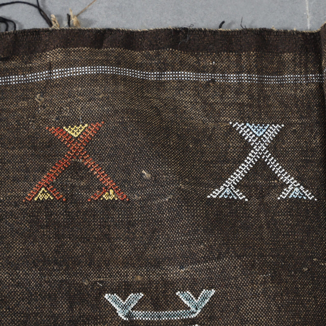 Dark Moroccan Kilim with Geometric Motifs