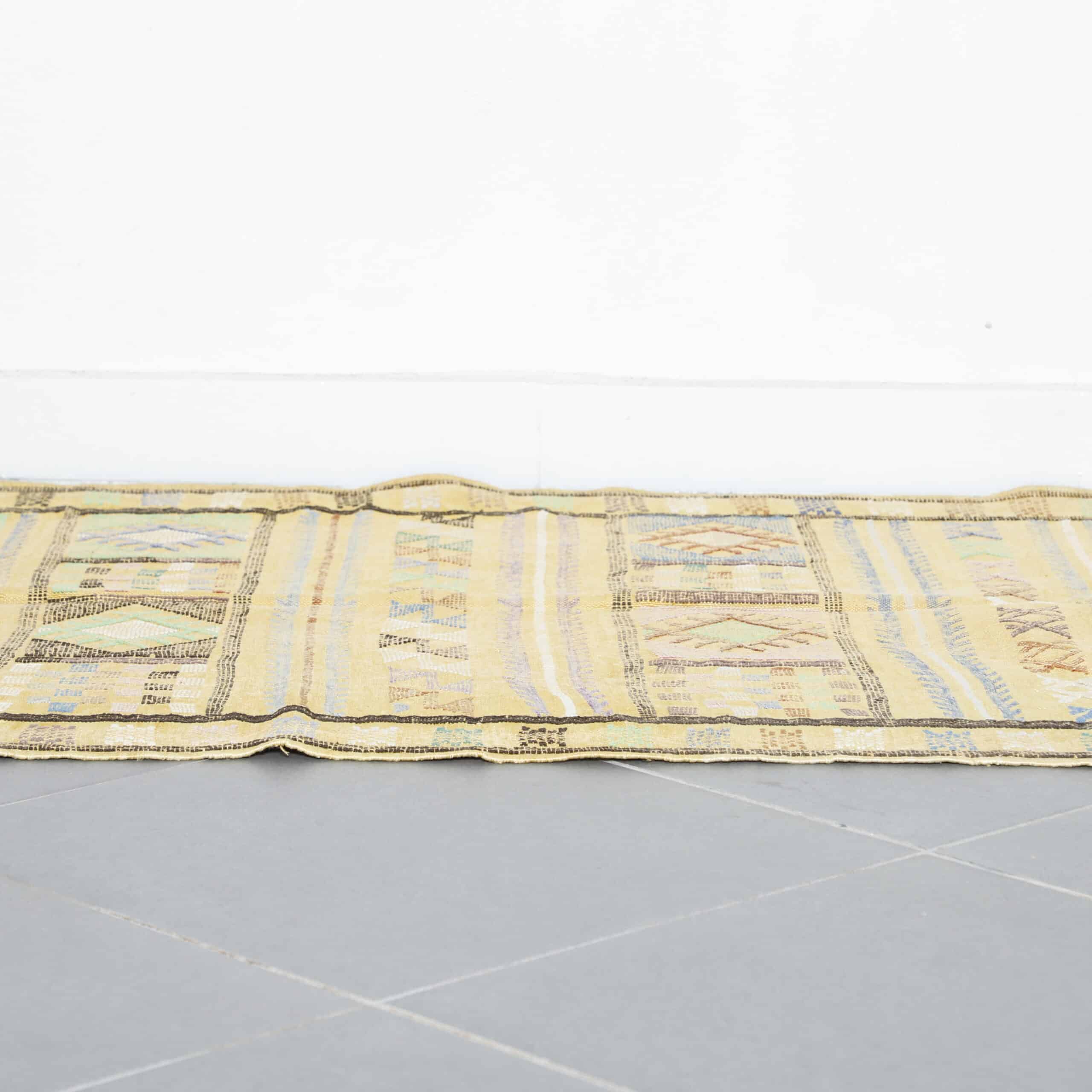 Neutral Moroccan Kilim with Geometric Motifs
