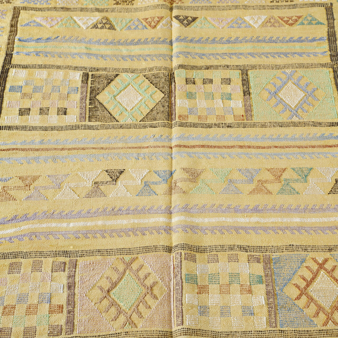 Neutral Moroccan Kilim with Geometric Motifs