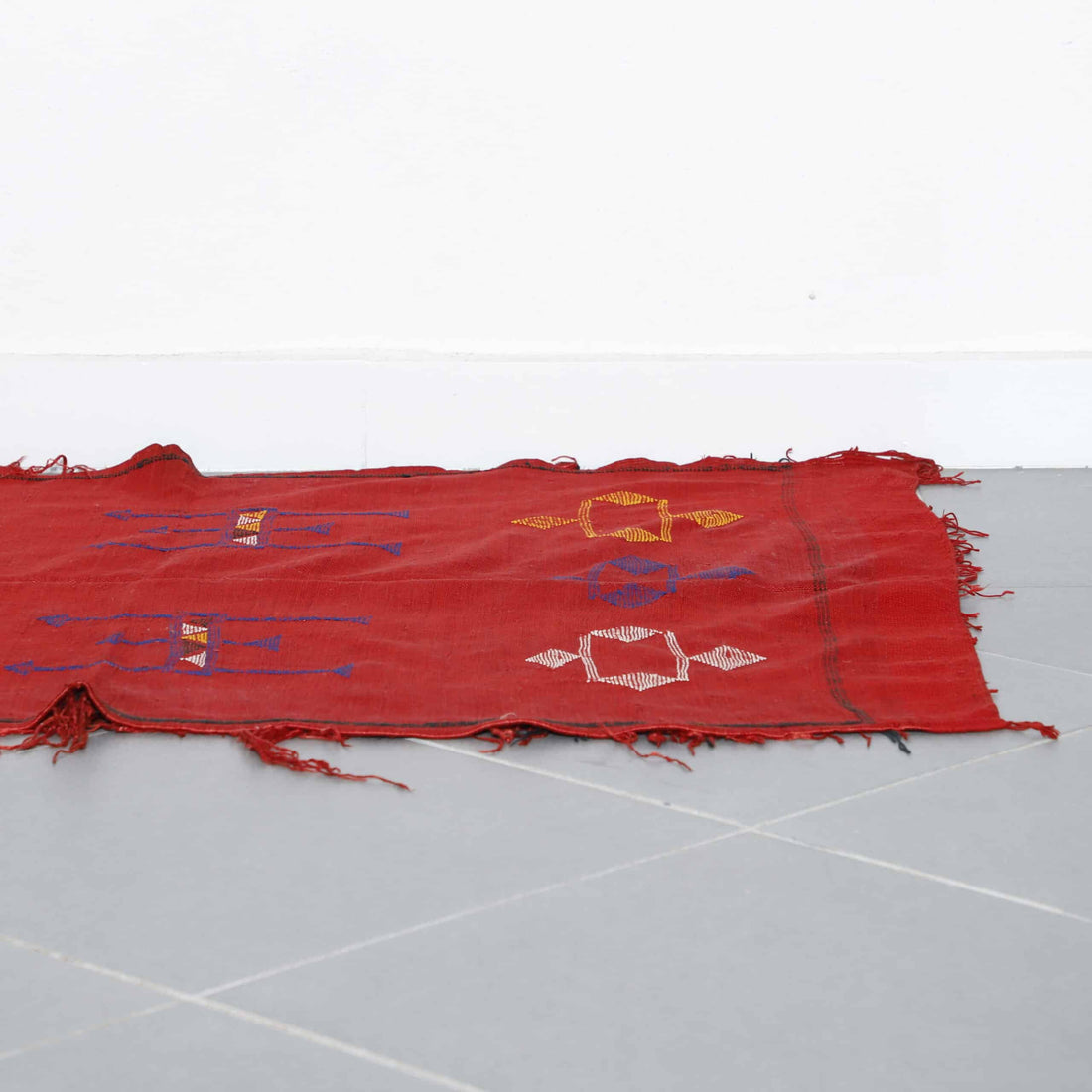 Red Moroccan Kilim Rug with Geometric Motifs