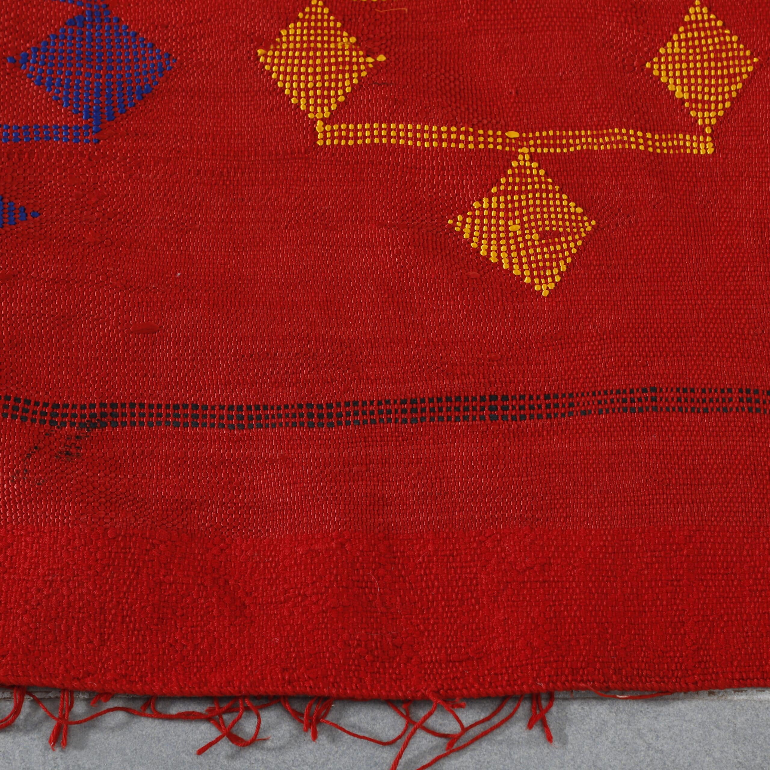 Red Moroccan Kilim Rug with Geometric Motifs
