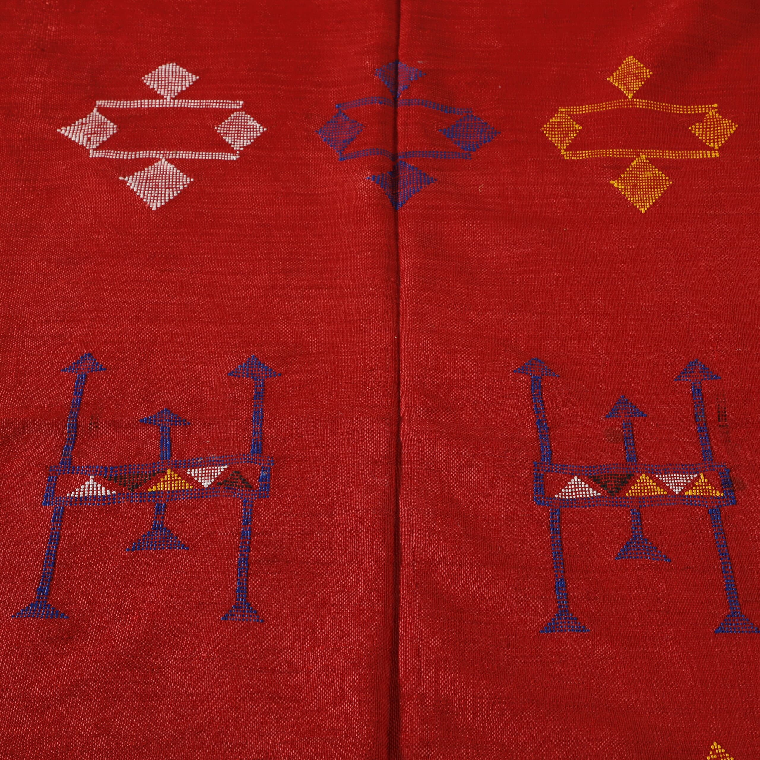 Red Moroccan Kilim Rug with Geometric Motifs