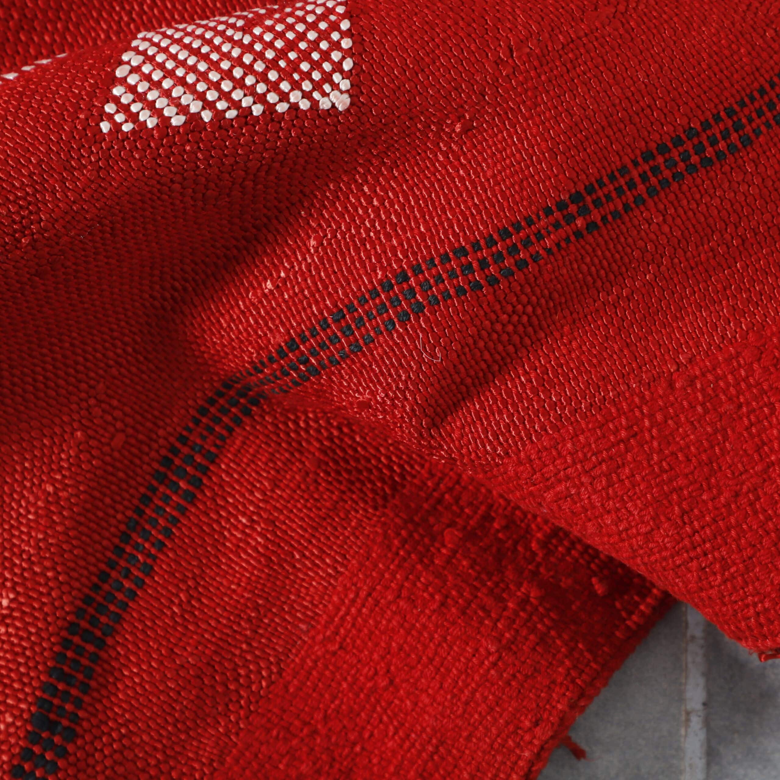 Red Moroccan Kilim Rug with Geometric Motifs