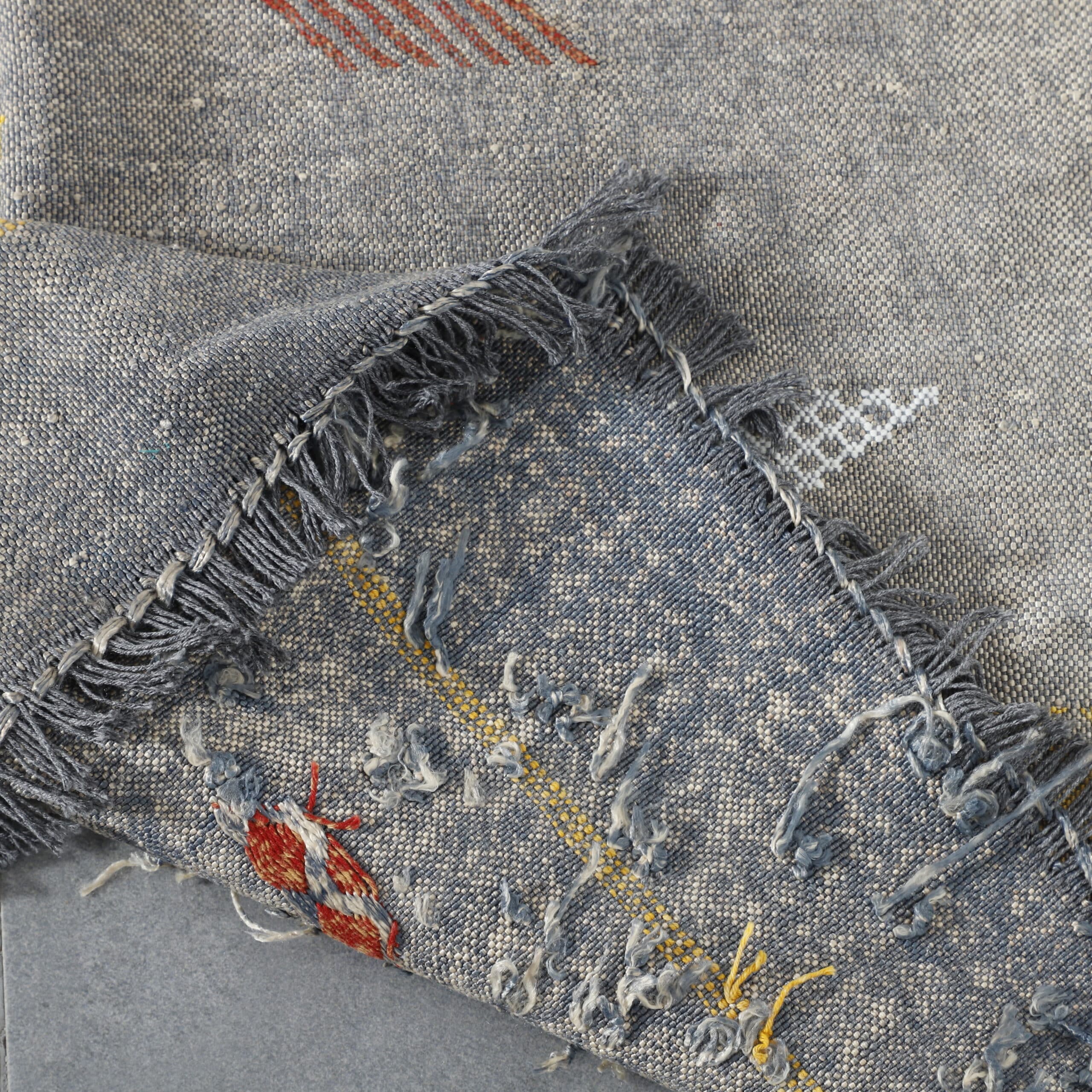 Gray Moroccan Kilim Rug with Geometric Motifs